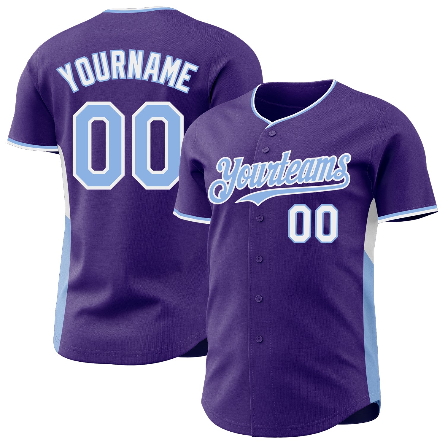 Custom Purple Light Blue-White Classic Color Block Side Panel Stripe Authentic Baseball Jersey