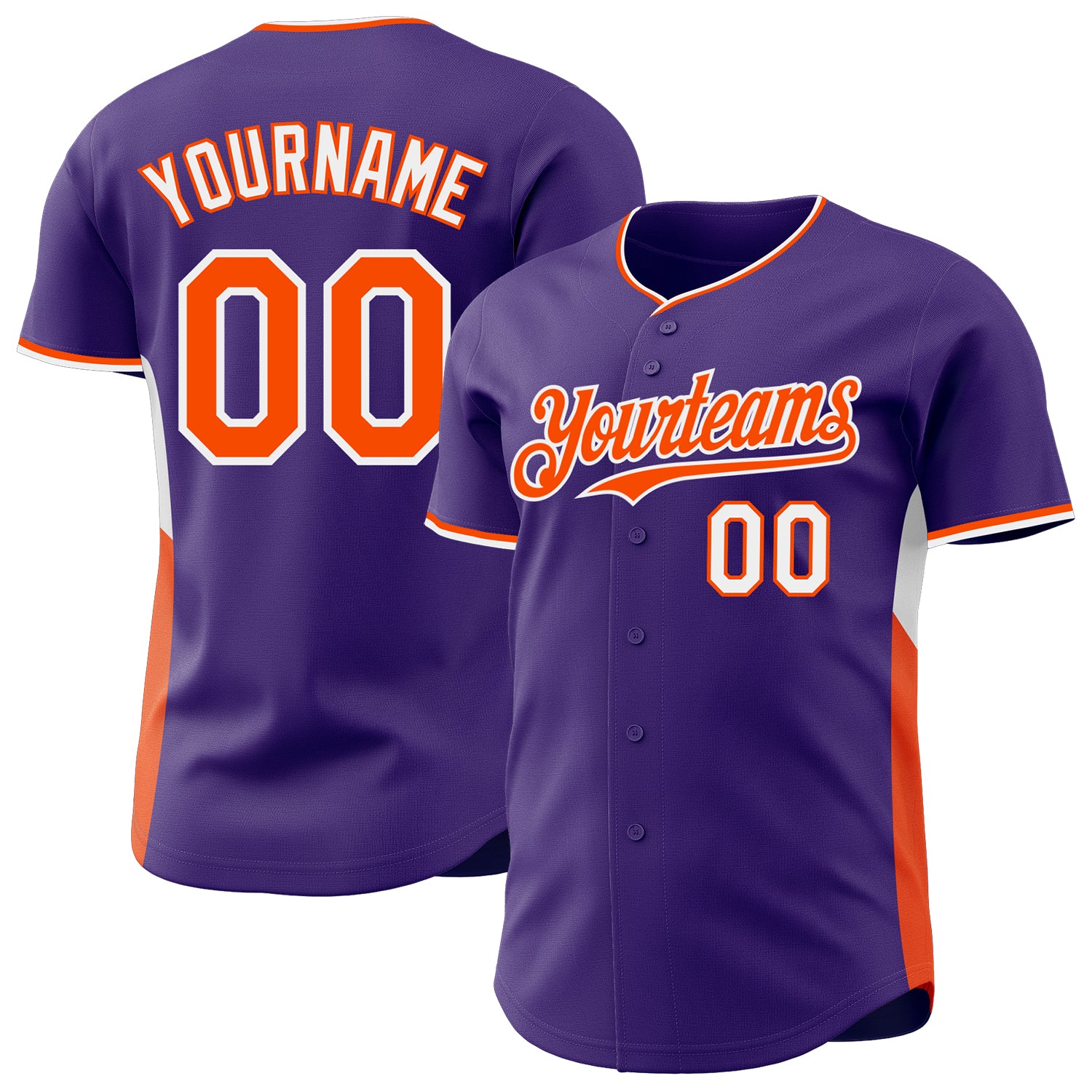 Custom Purple Orange-White Classic Color Block Side Panel Stripe Authentic Baseball Jersey