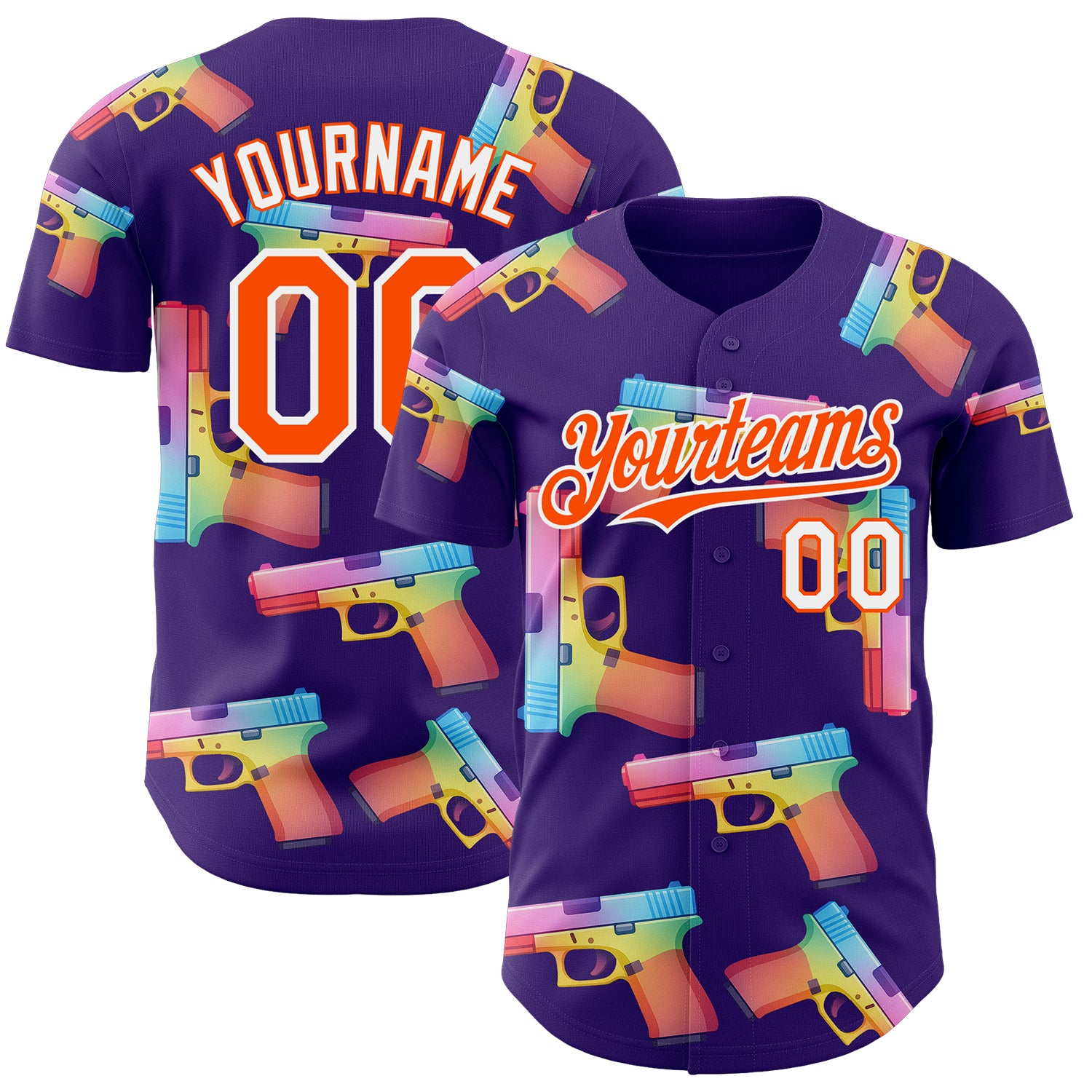 Custom Purple Orange-White Colorful Firepower 3D Pattern Design Authentic Baseball Jersey