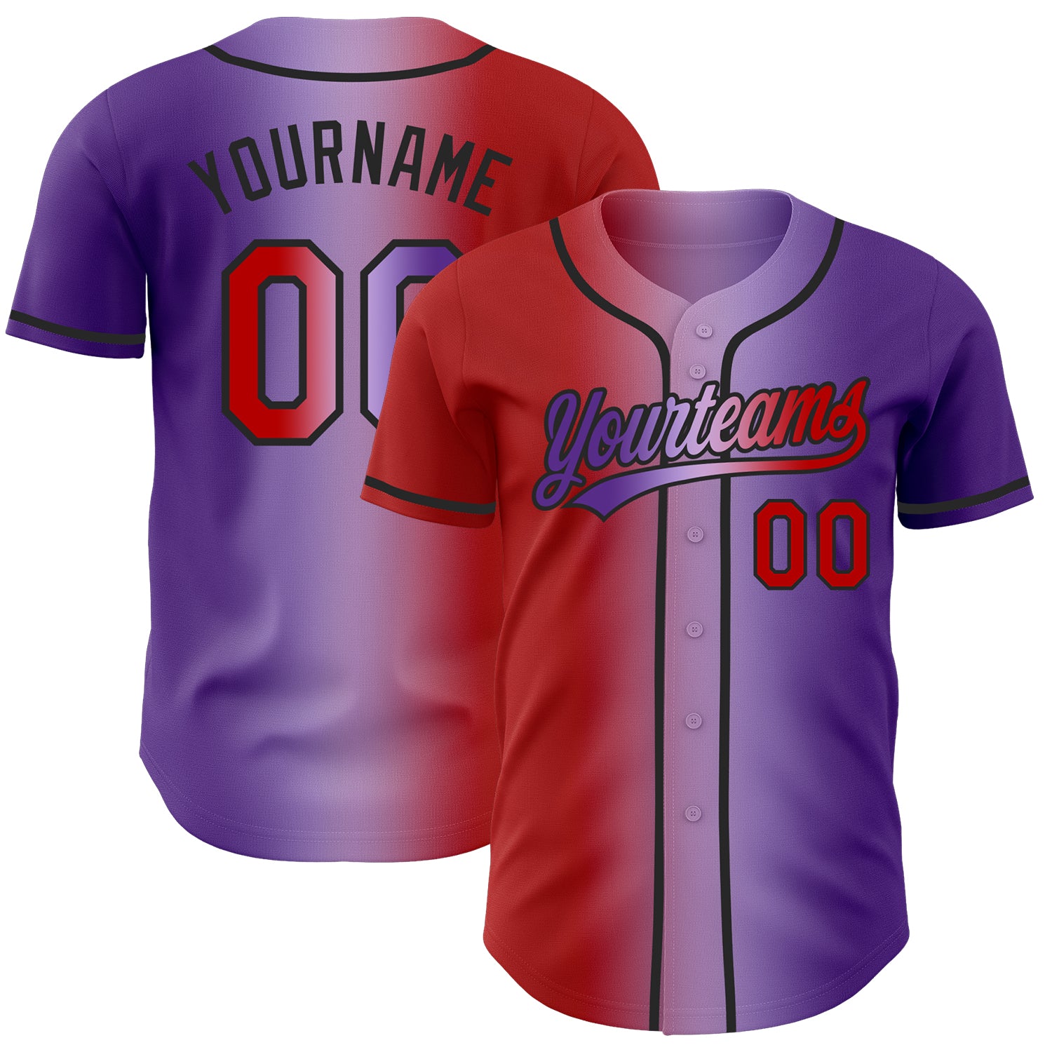 Custom Purple Red Light Purple-Black Authentic Gradient Fashion Baseball Jersey