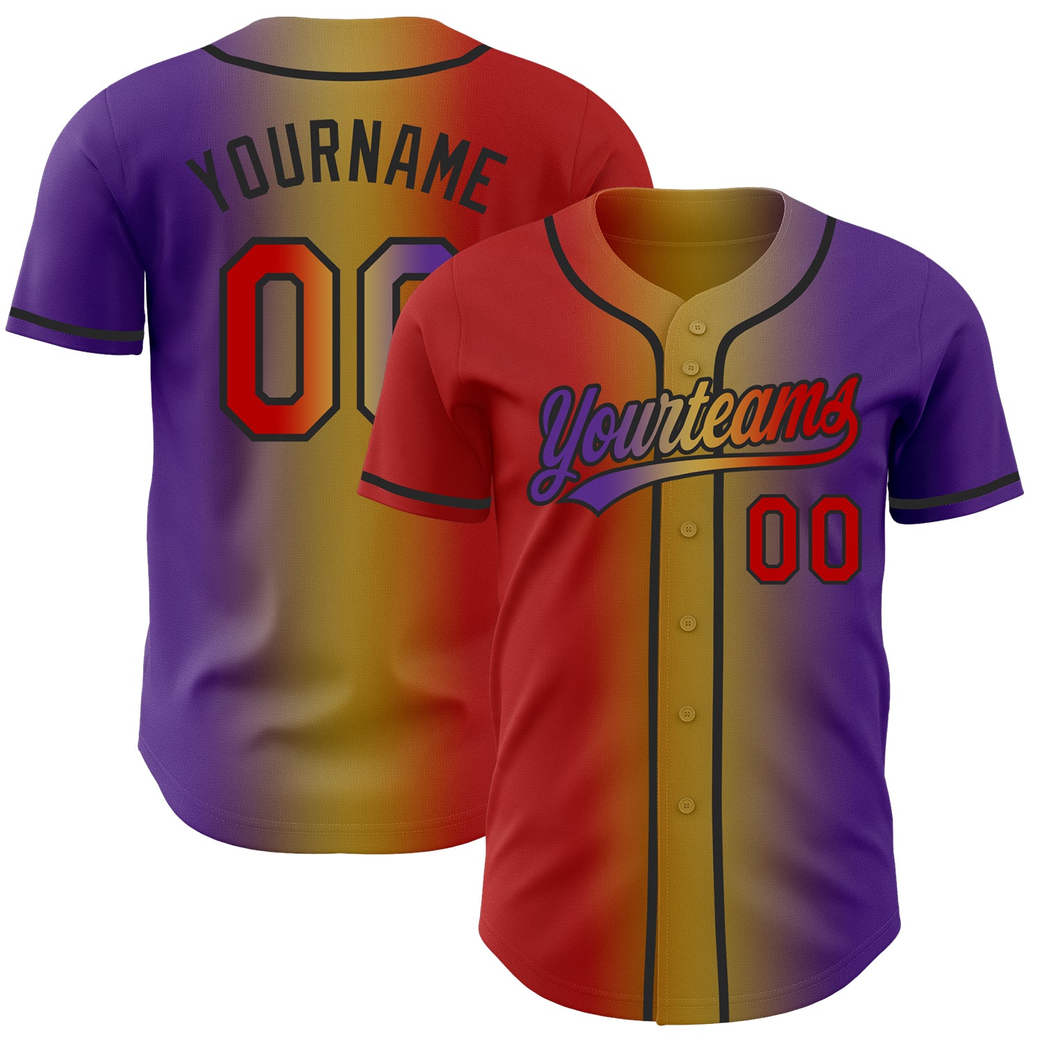 Custom Purple Red Old Gold-Black Authentic Gradient Fashion Baseball Jersey