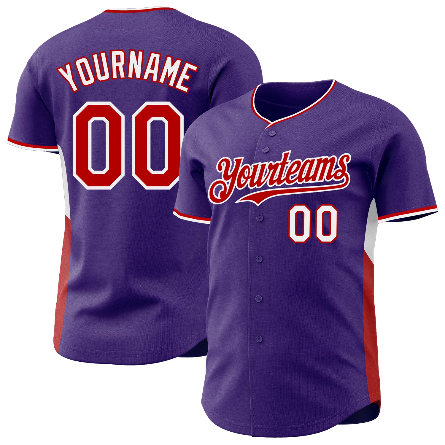 Custom Purple Red-White Classic Color Block Side Panel Stripe Authentic Baseball Jersey