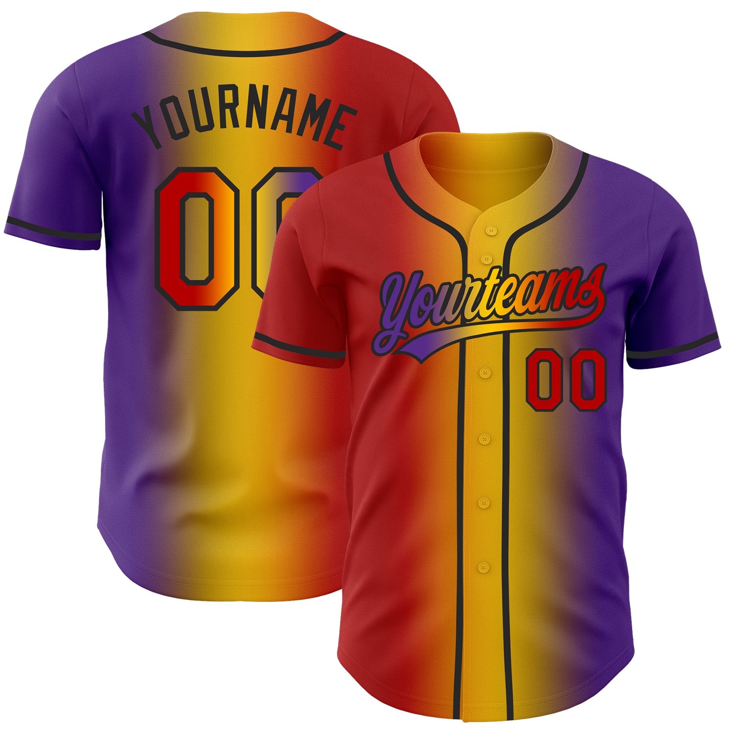 Custom Purple Red Yellow-Black Authentic Gradient Fashion Baseball Jersey