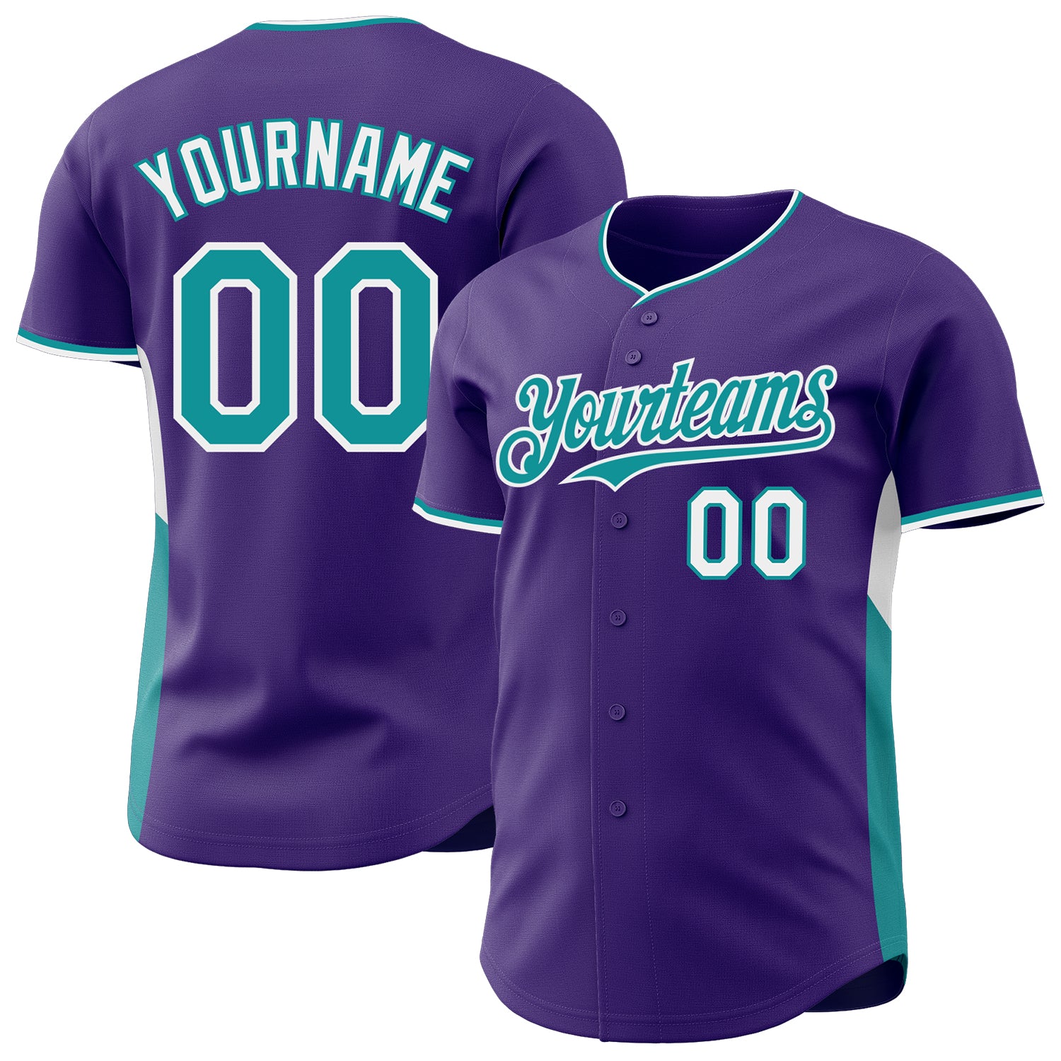 Custom Purple Teal-White Classic Color Block Side Panel Stripe Authentic Baseball Jersey