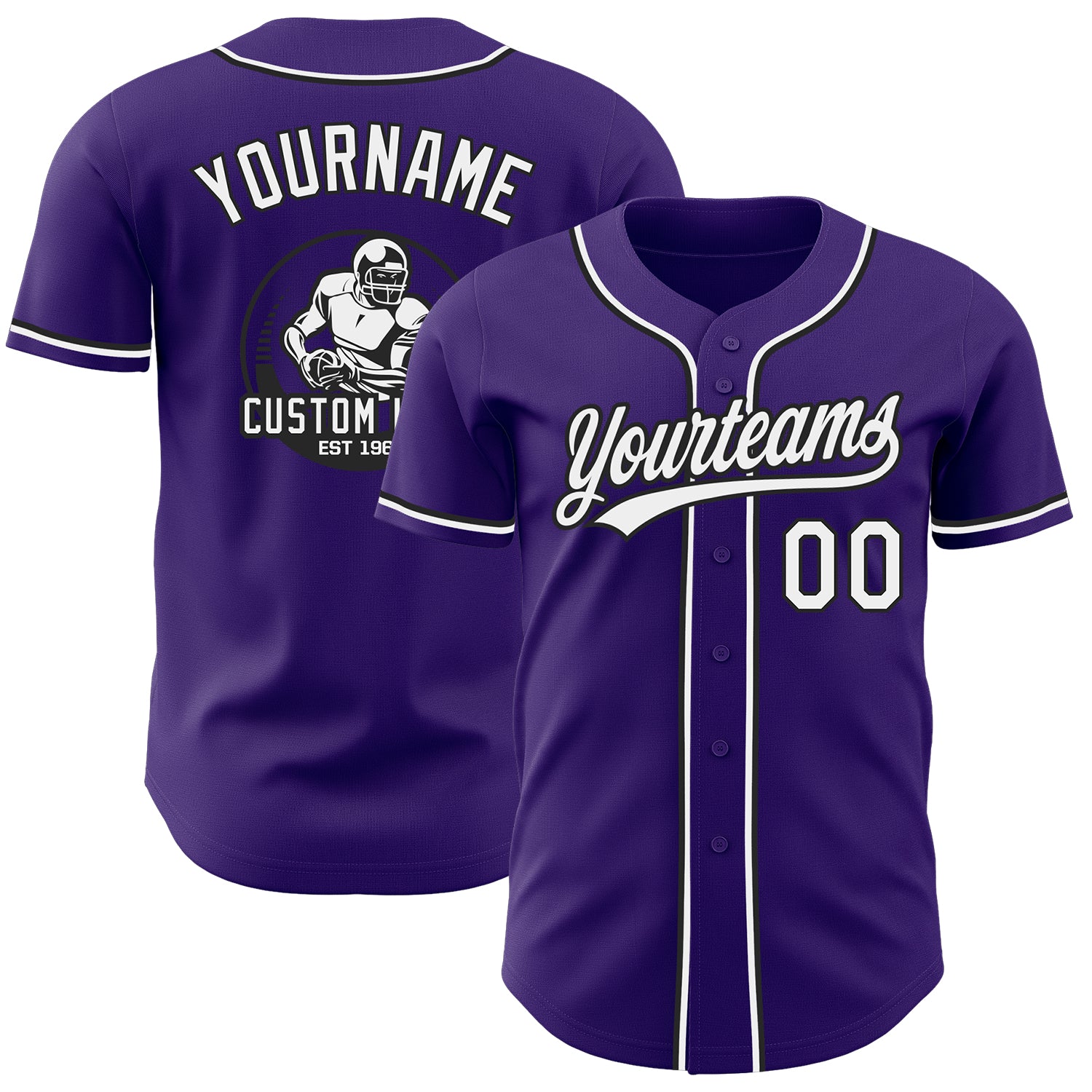 Custom Purple White-Black Authentic Baseball Jersey