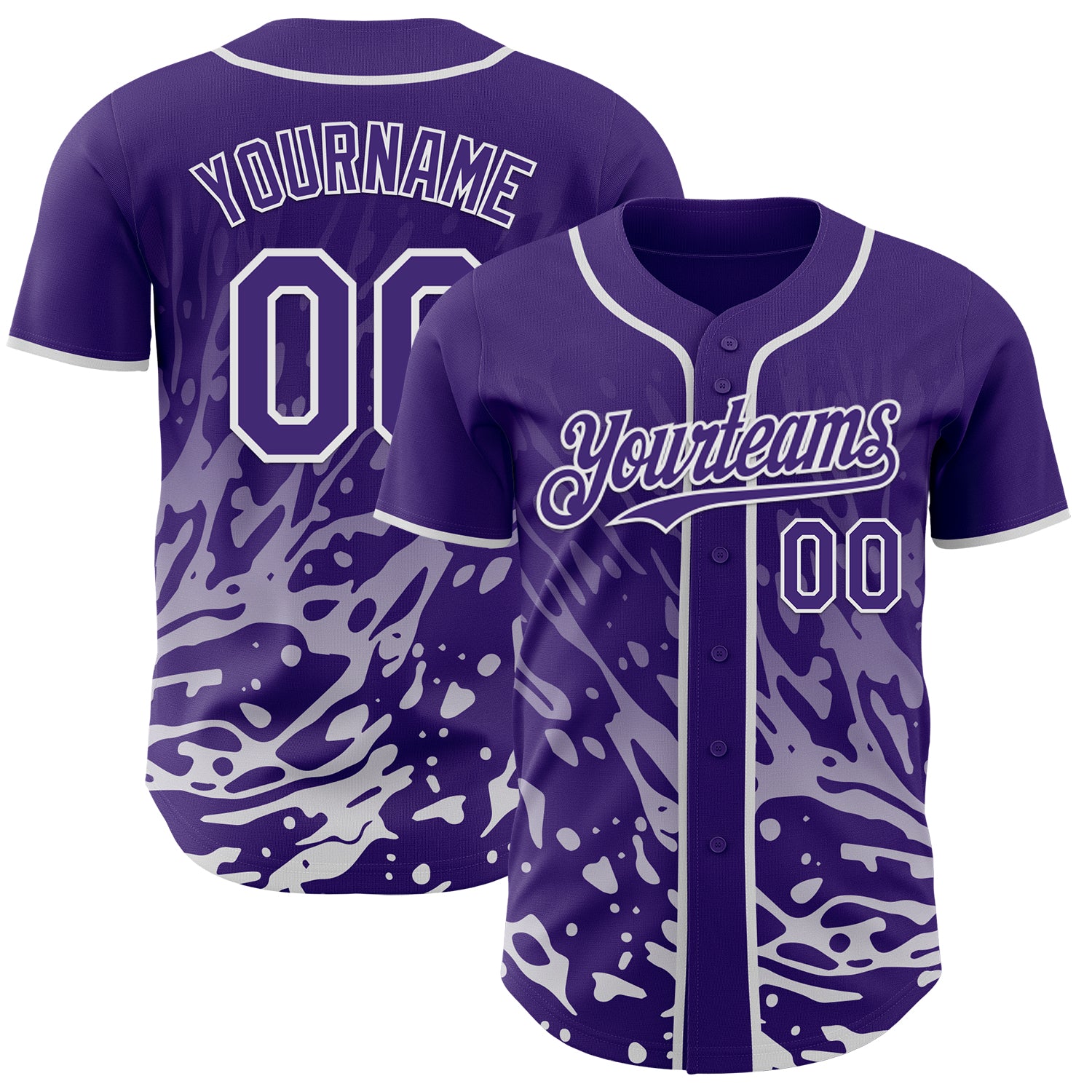 Custom Purple-White Fluid Liquid Wave Splatter Authentic Baseball Jersey