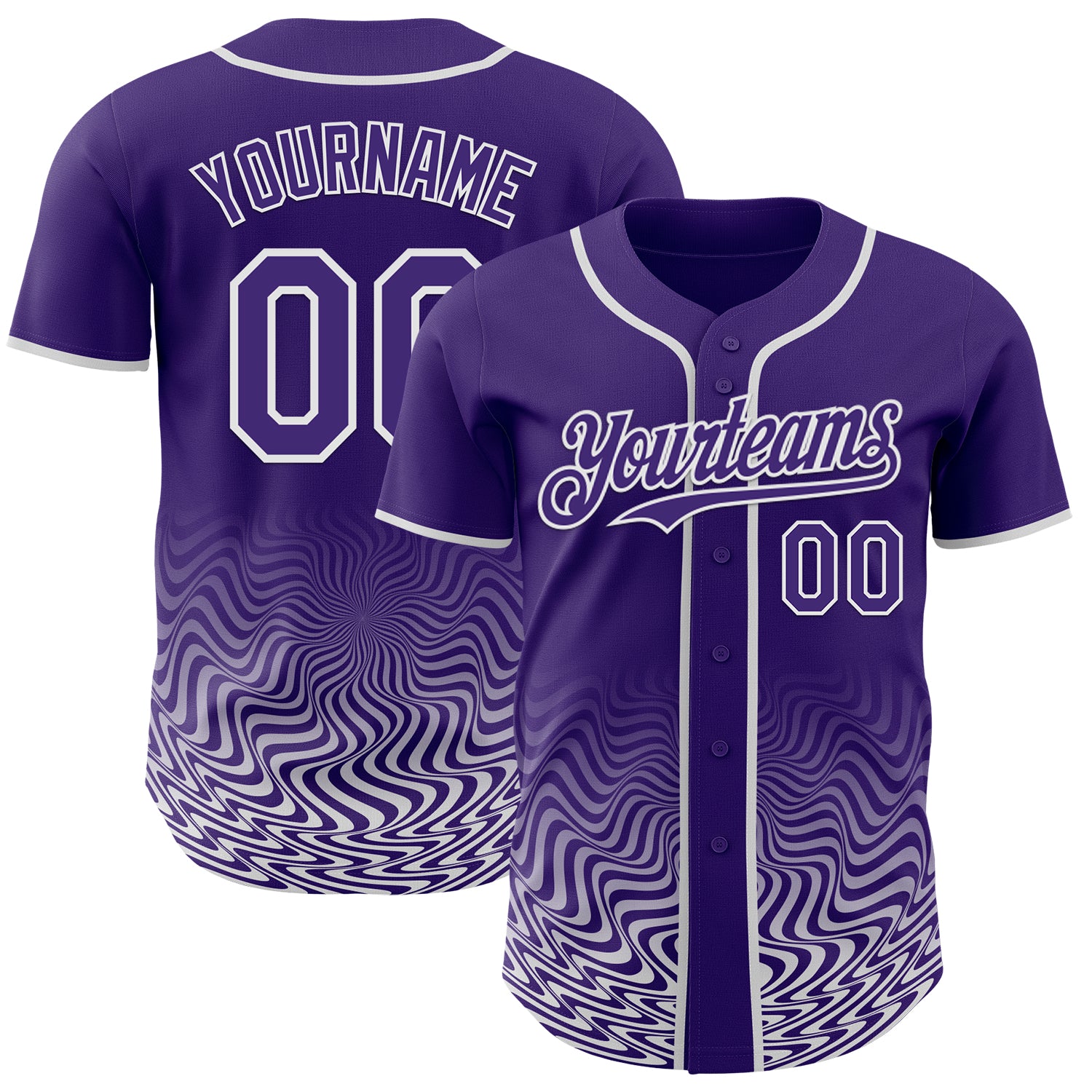 Custom Purple-White Fluid Wave Psychedelic Swirl Authentic Baseball Jersey