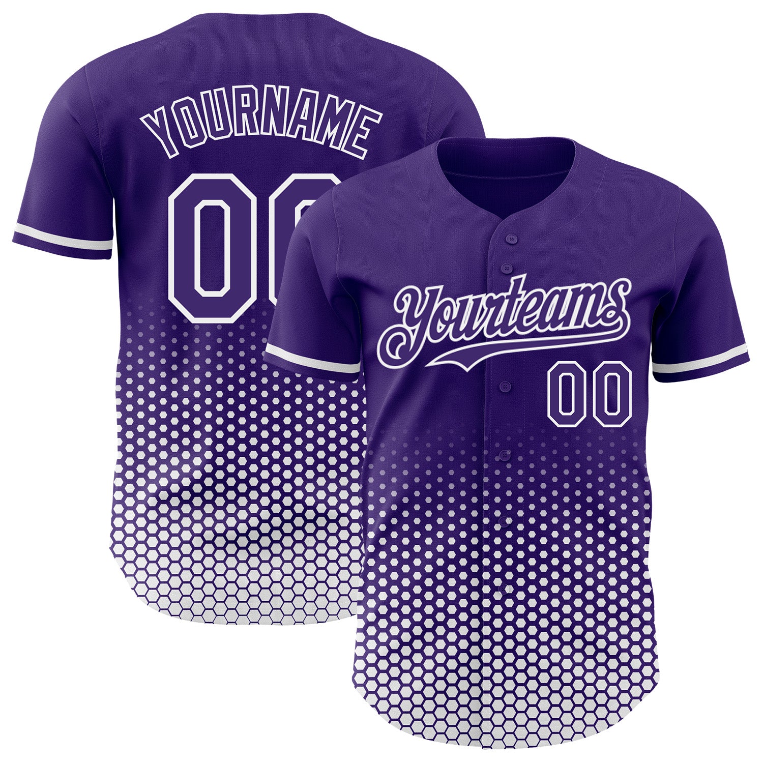 Custom Purple-White Geometric Hexagonal Dot Gradient Authentic Baseball Jersey