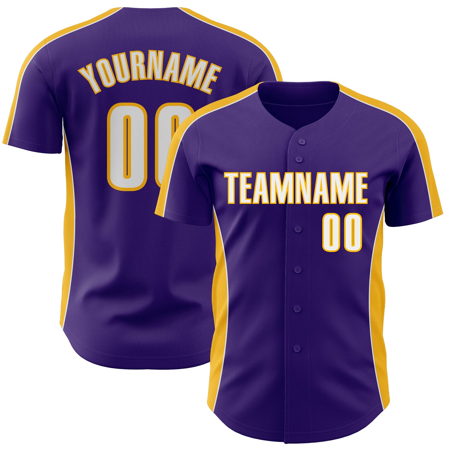 Custom Purple White-Gold Classic Color Block Side Panel Stripe Authentic Baseball Jersey