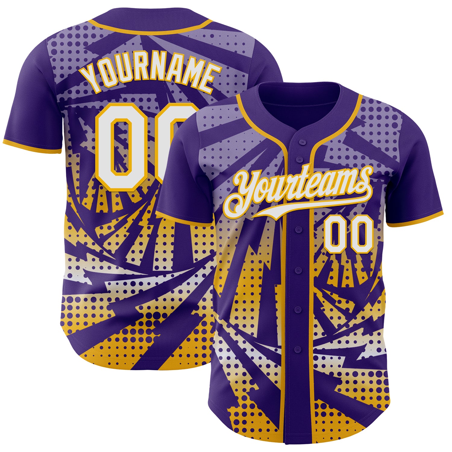 Custom Purple White-Gold Lightning Gradient Dot Authentic Baseball Jersey