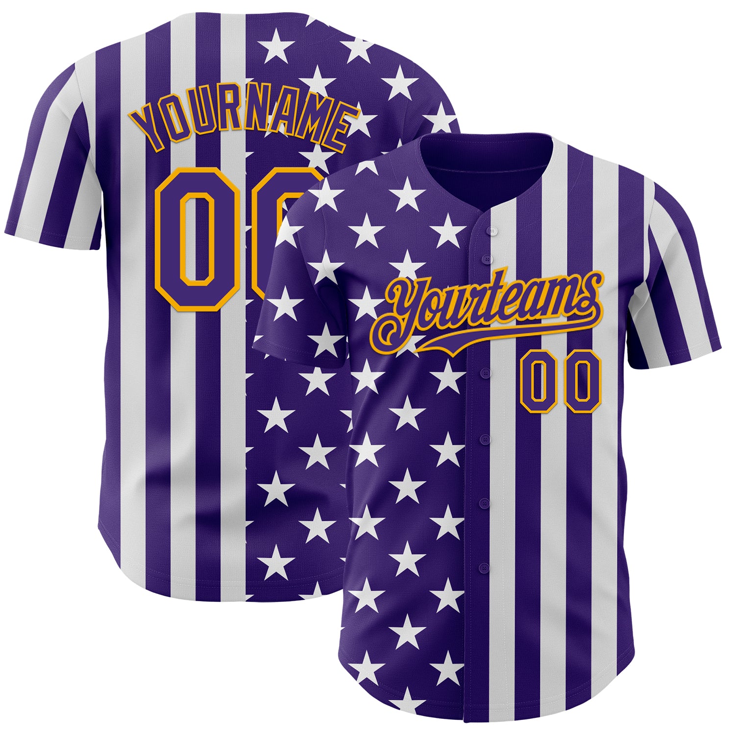 Custom Purple White-Gold USA Flag Patriotic Split Stars and Stripes Authentic Baseball Jersey