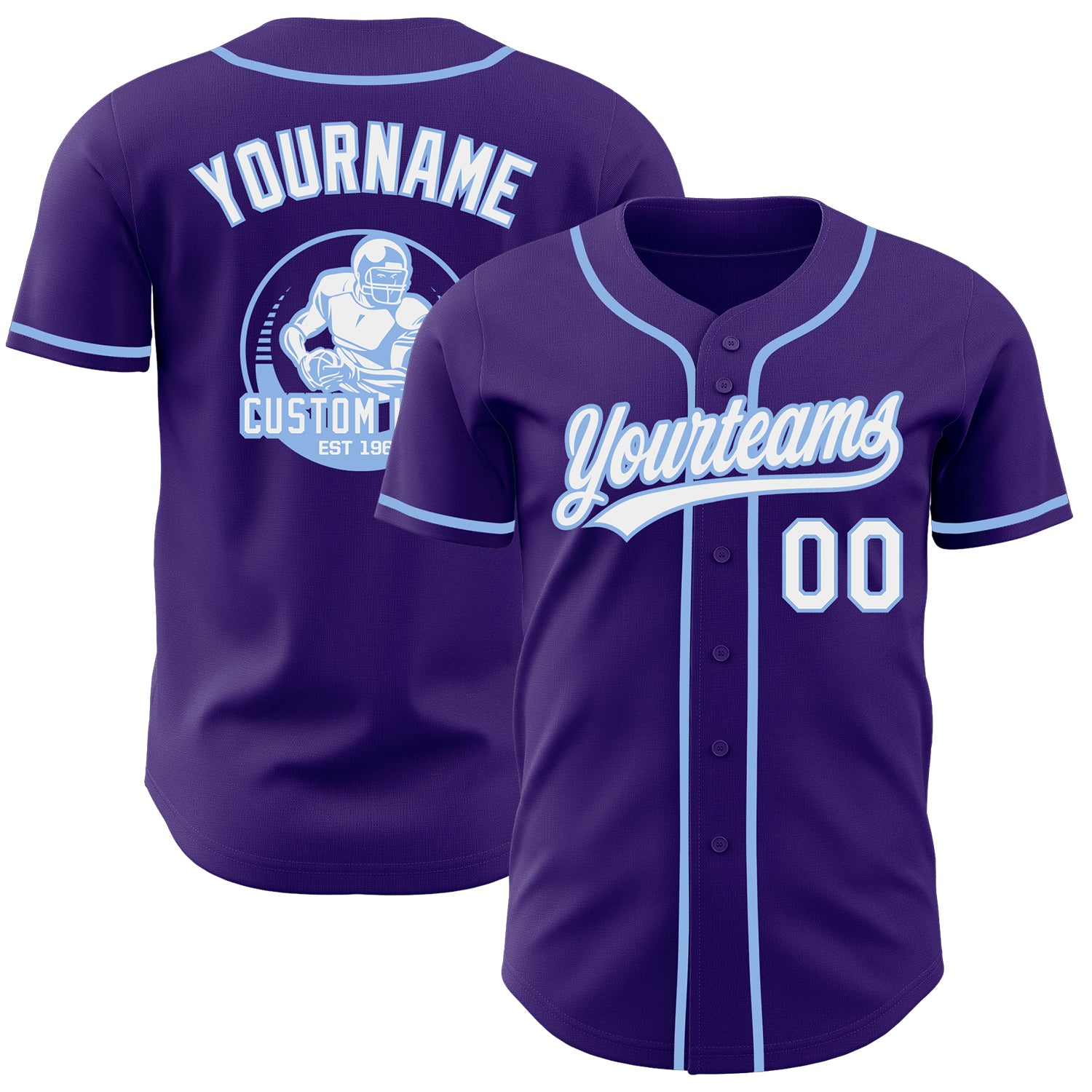 Custom Purple White-Light Blue Authentic Baseball Jersey