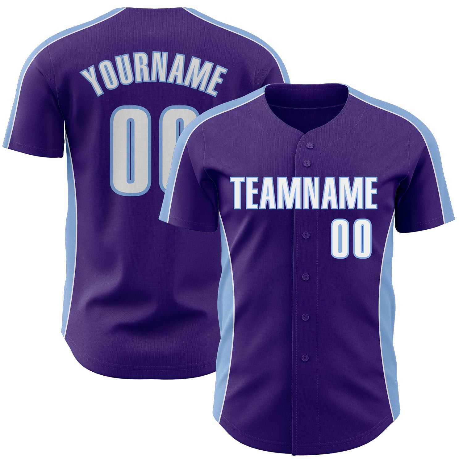 Custom Purple White-Light Blue Classic Color Block Side Panel Stripe Authentic Baseball Jersey