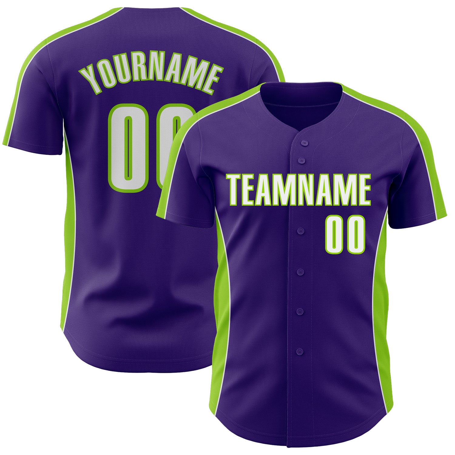 Custom Purple White-Neon Green Classic Color Block Side Panel Stripe Authentic Baseball Jersey
