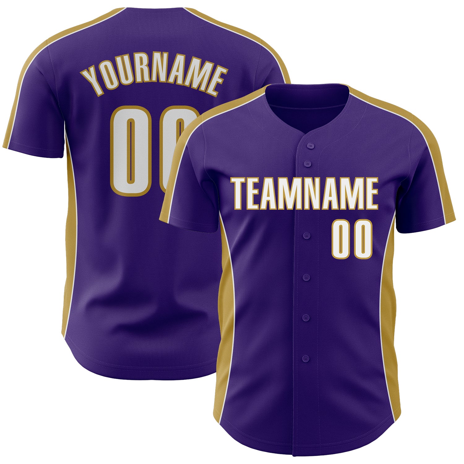 Custom Purple White-Old Gold Classic Color Block Side Panel Stripe Authentic Baseball Jersey