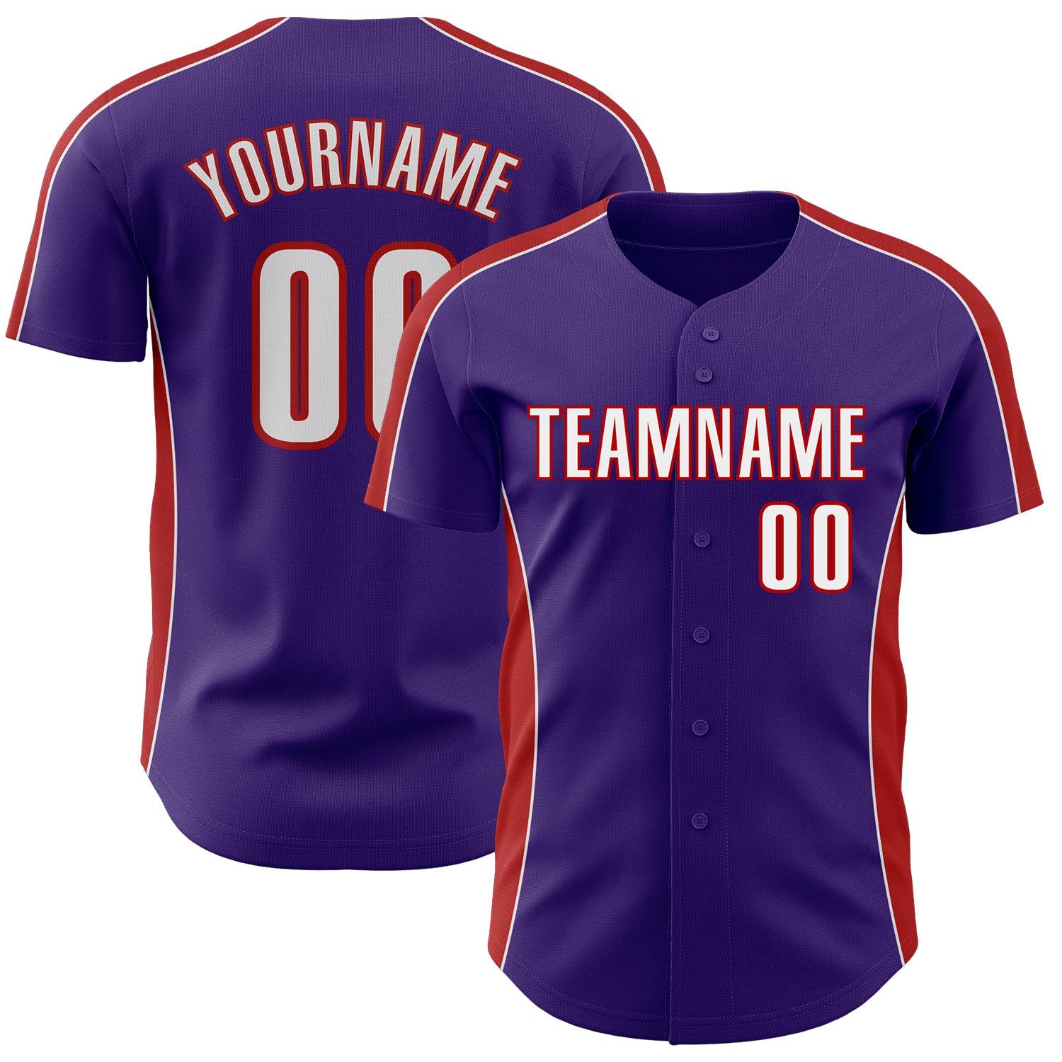 Custom Purple White-Red Classic Color Block Side Panel Stripe Authentic Baseball Jersey