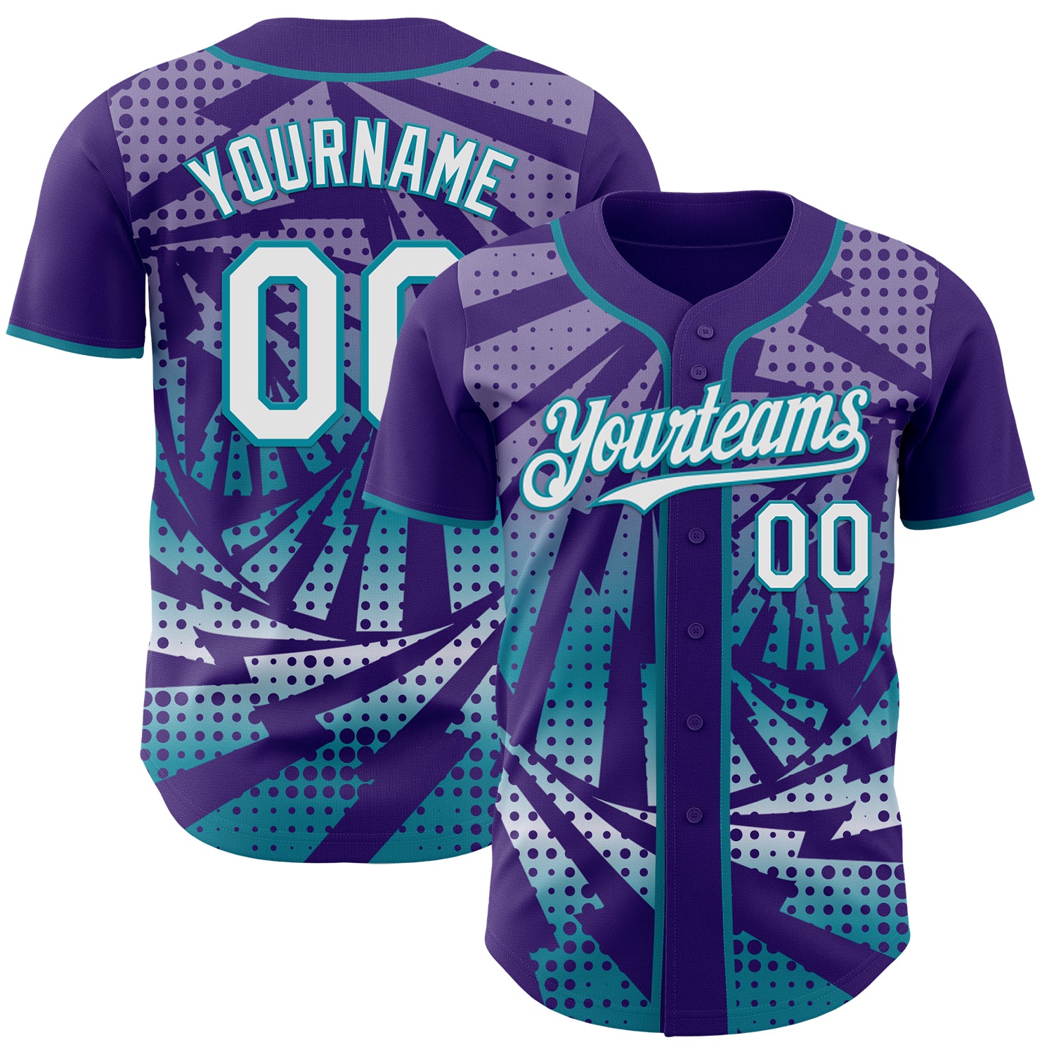 Custom Purple White-Teal Lightning Gradient Dot Authentic Baseball Jersey