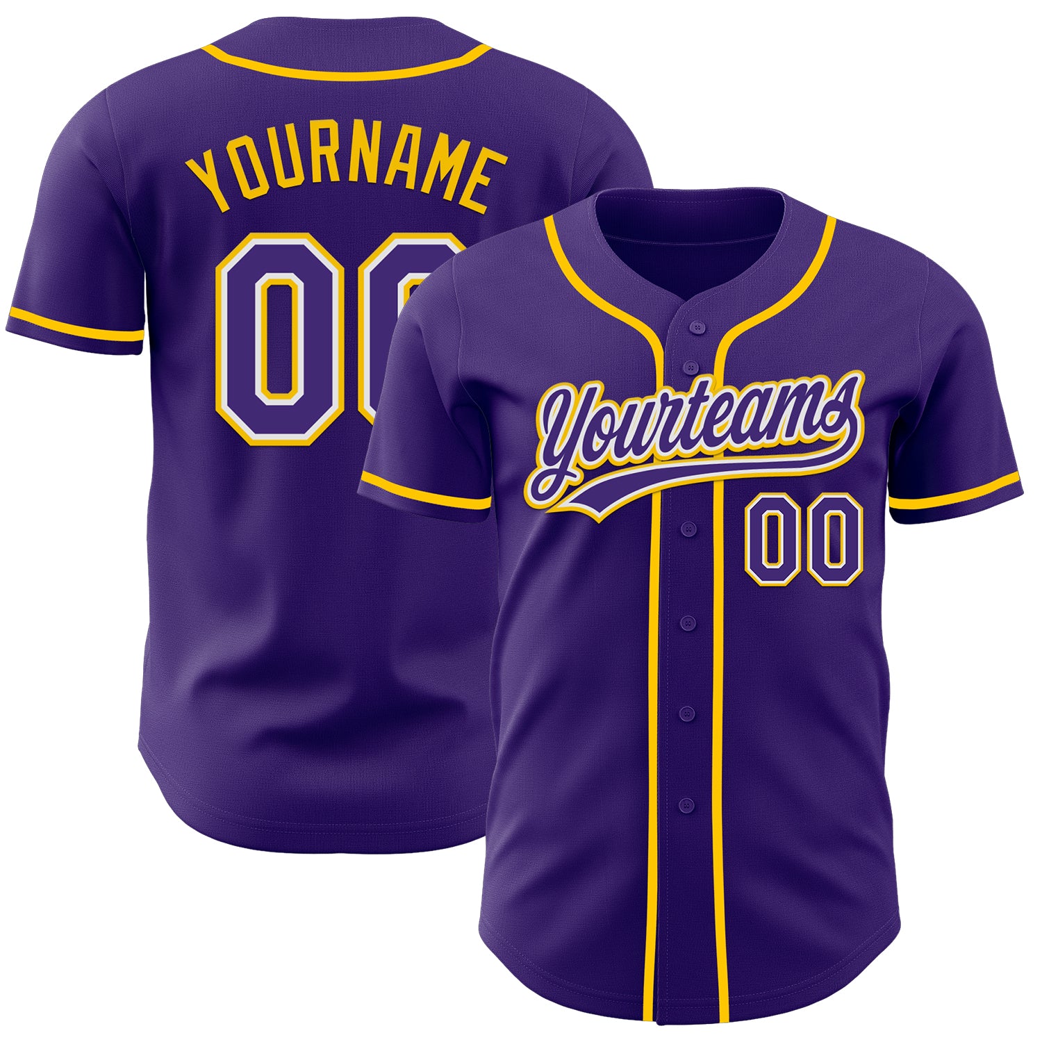 Custom Purple White-Yellow Authentic Baseball Jersey