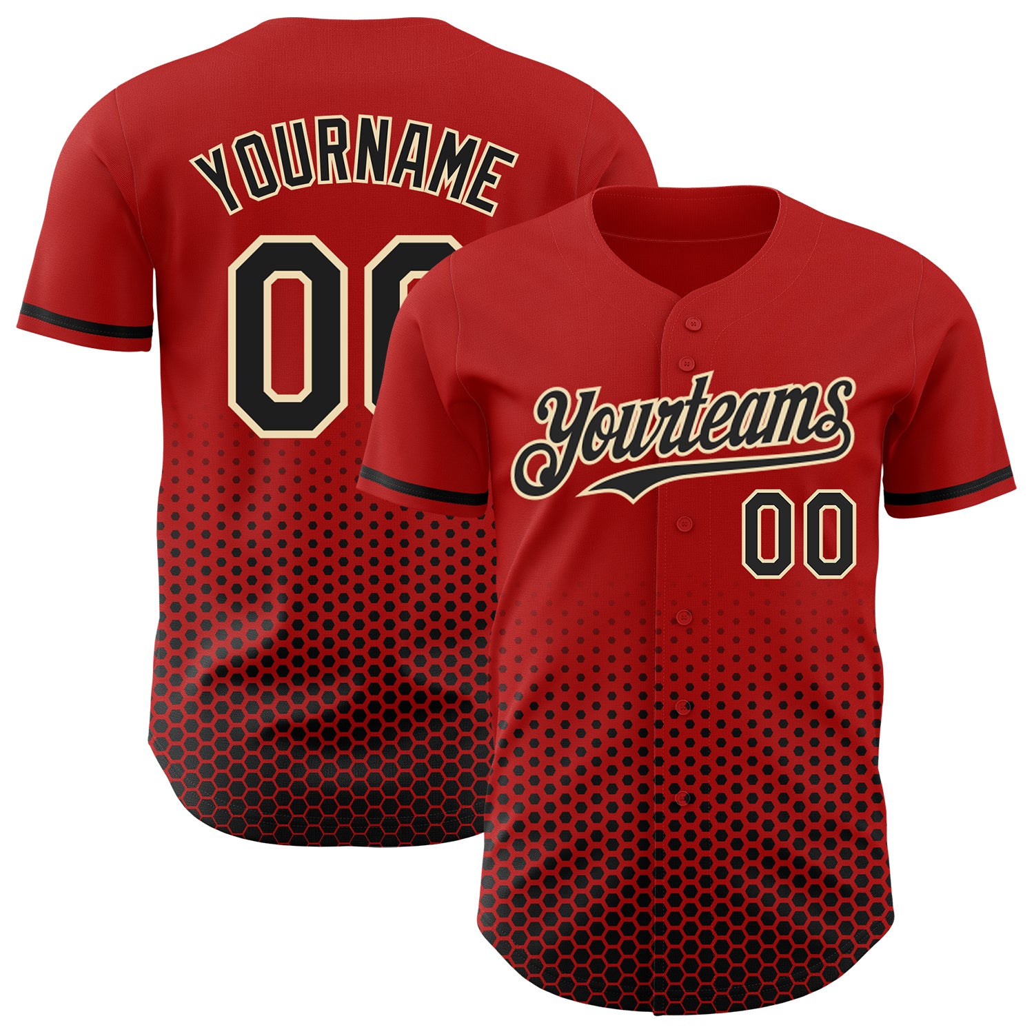 Custom Red Black-Cream Geometric Hexagonal Dot Gradient Authentic Baseball Jersey