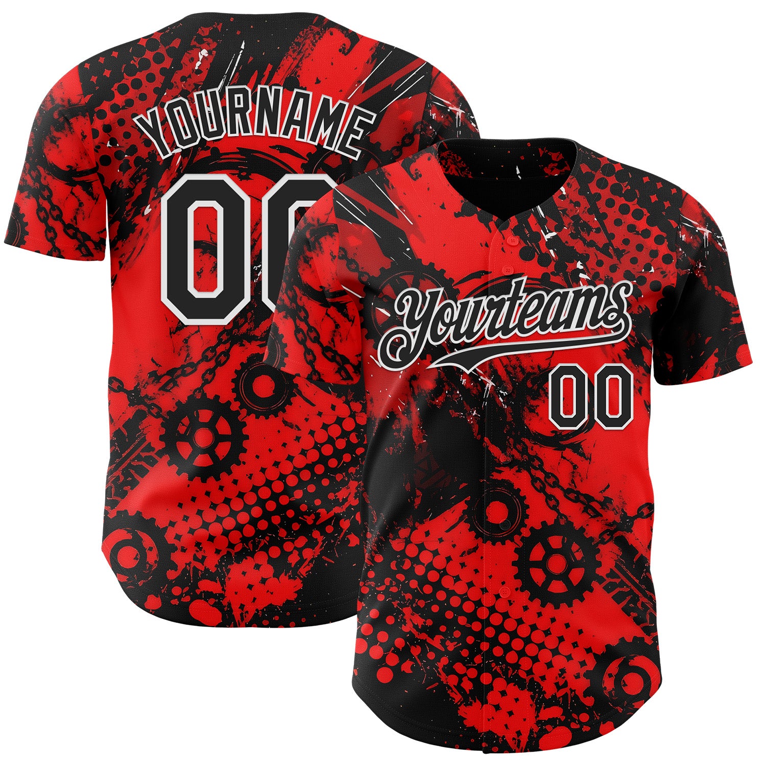 Custom Red Black-White 3D Pattern Design Motorcycle Motocross Halftone Dot Authentic Baseball Jersey