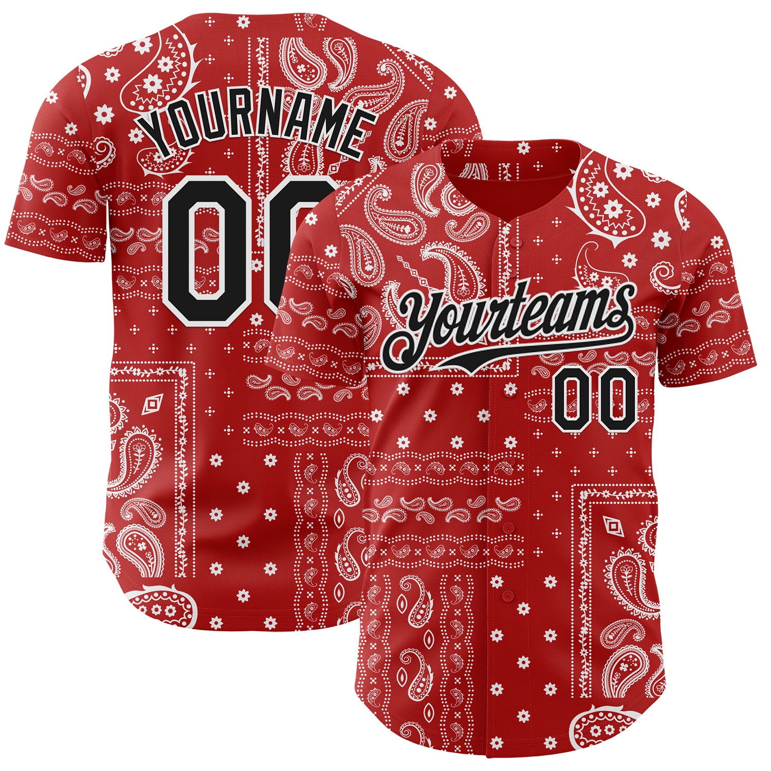 Custom Red Black-White 3D Pattern Design Rave Party Ethnic Paisley Bandana Authentic Baseball Jersey