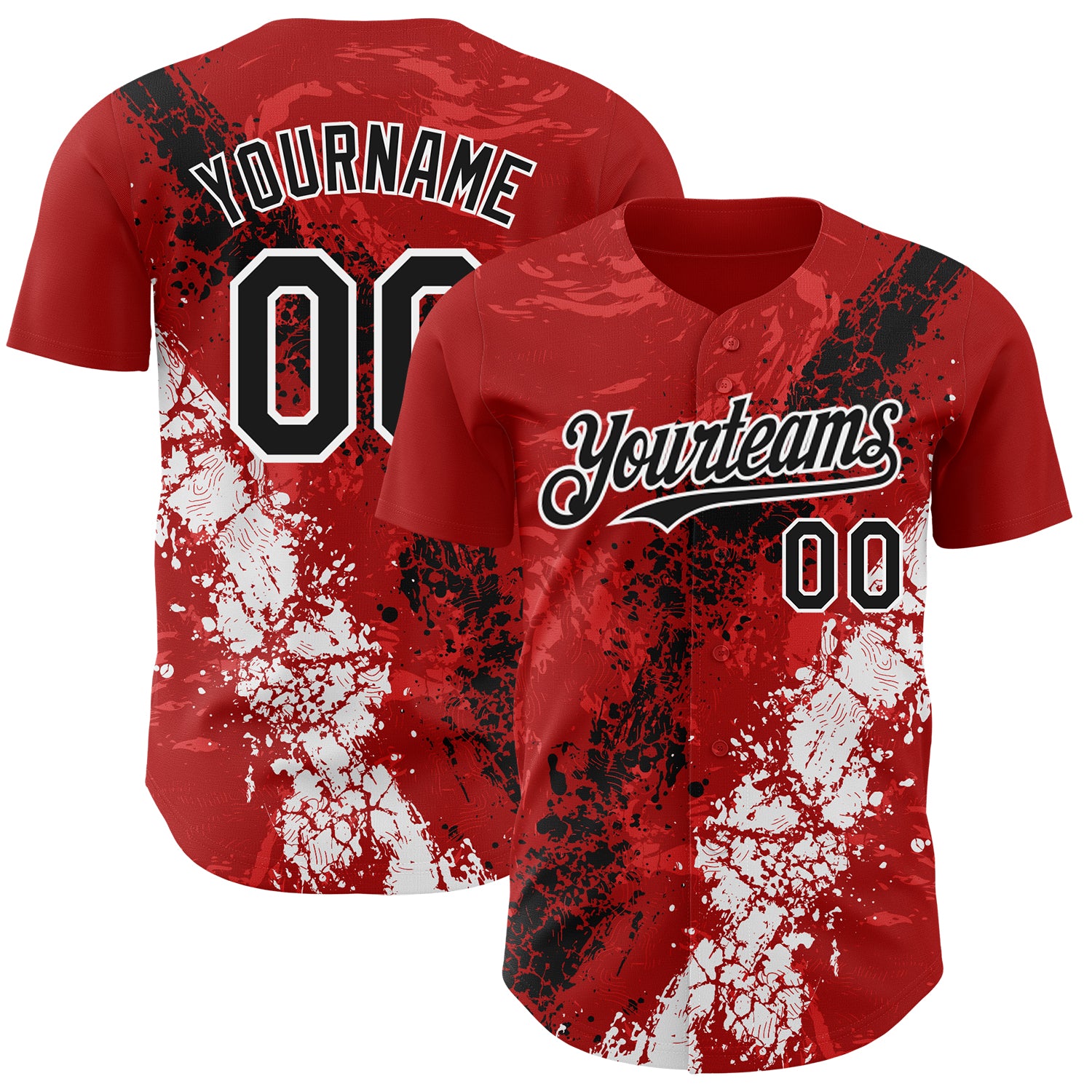 Custom Red Black-White 3D Pattern Design Splash Authentic Baseball Jersey