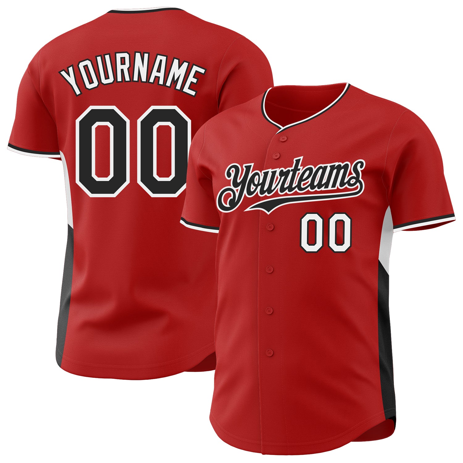 Custom Red Black-White Classic Color Block Side Panel Stripe Authentic Baseball Jersey