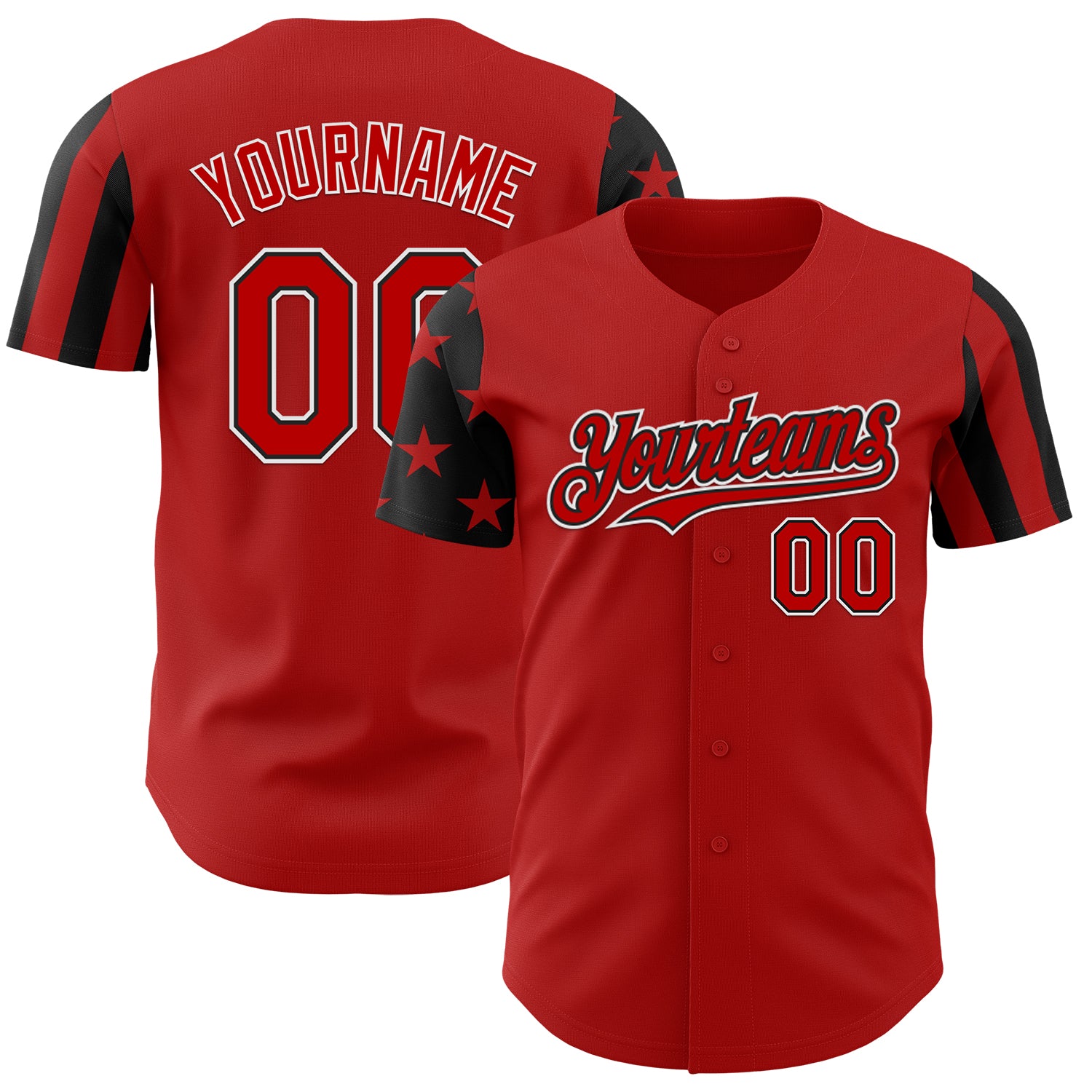 Custom Red Black-White Two Tone USA Flag Sleeves Stars and Stripes Authentic Baseball Jersey