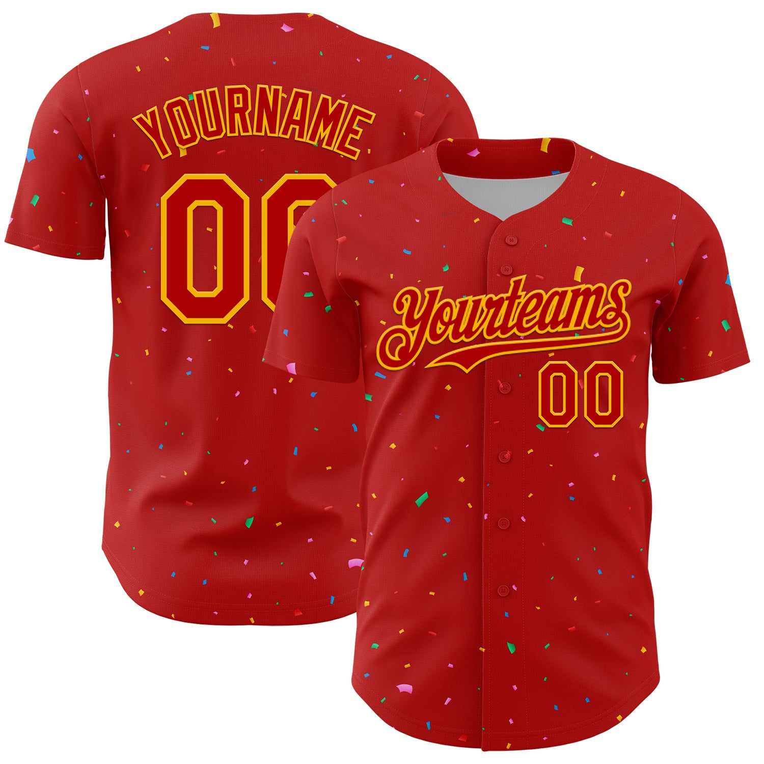 Custom Red Gold 3D Pattern Design Confetti Colorful Speckle Authentic Baseball Jersey