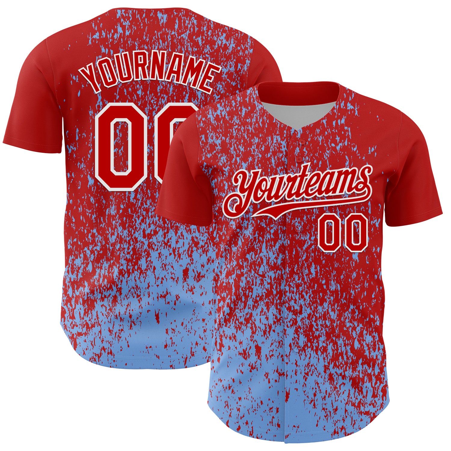 Custom Red Light Blue-White 3D Pattern Design Abstract Fragment Splatter Authentic Baseball Jersey