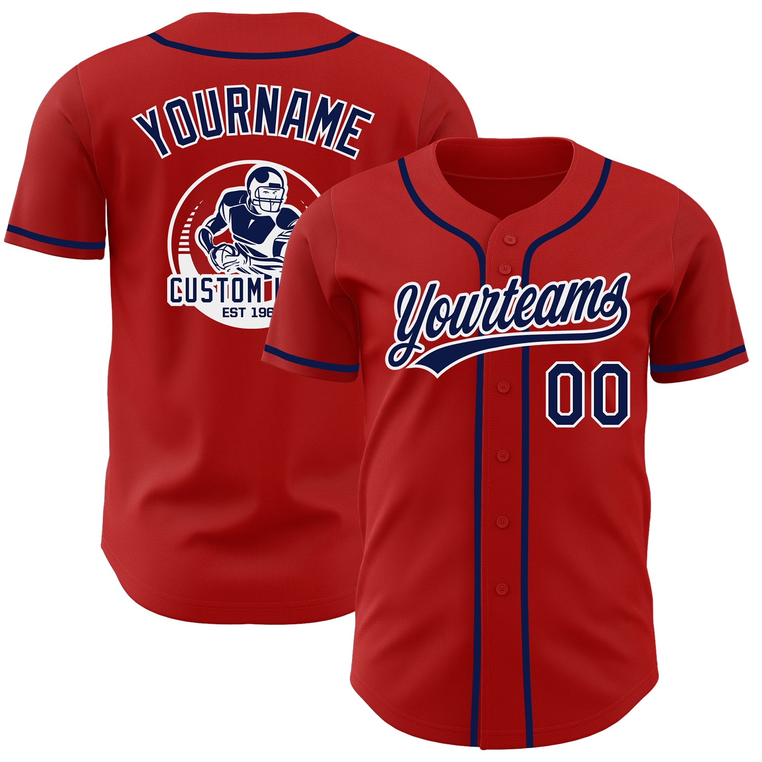Custom Red Navy-White Authentic Baseball Jersey