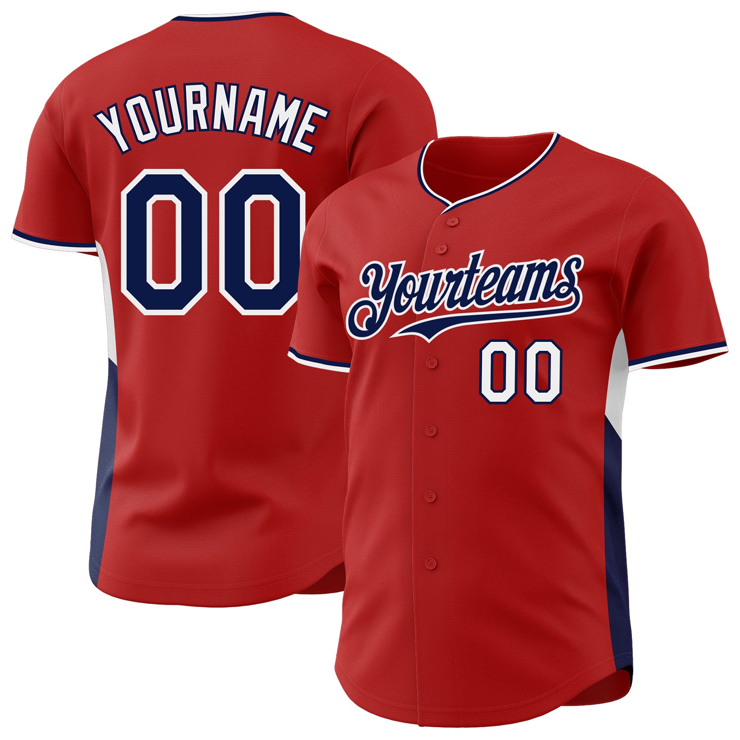 Custom Red Navy-White Classic Color Block Side Panel Stripe Authentic Baseball Jersey