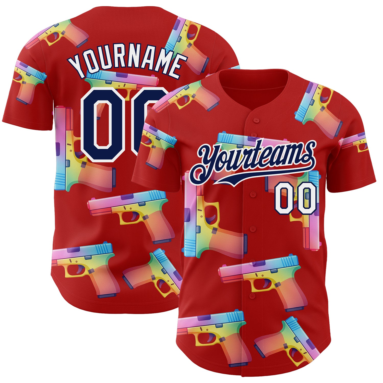 Custom Red Navy-White Colorful Firepower 3D Pattern Design Authentic Baseball Jersey