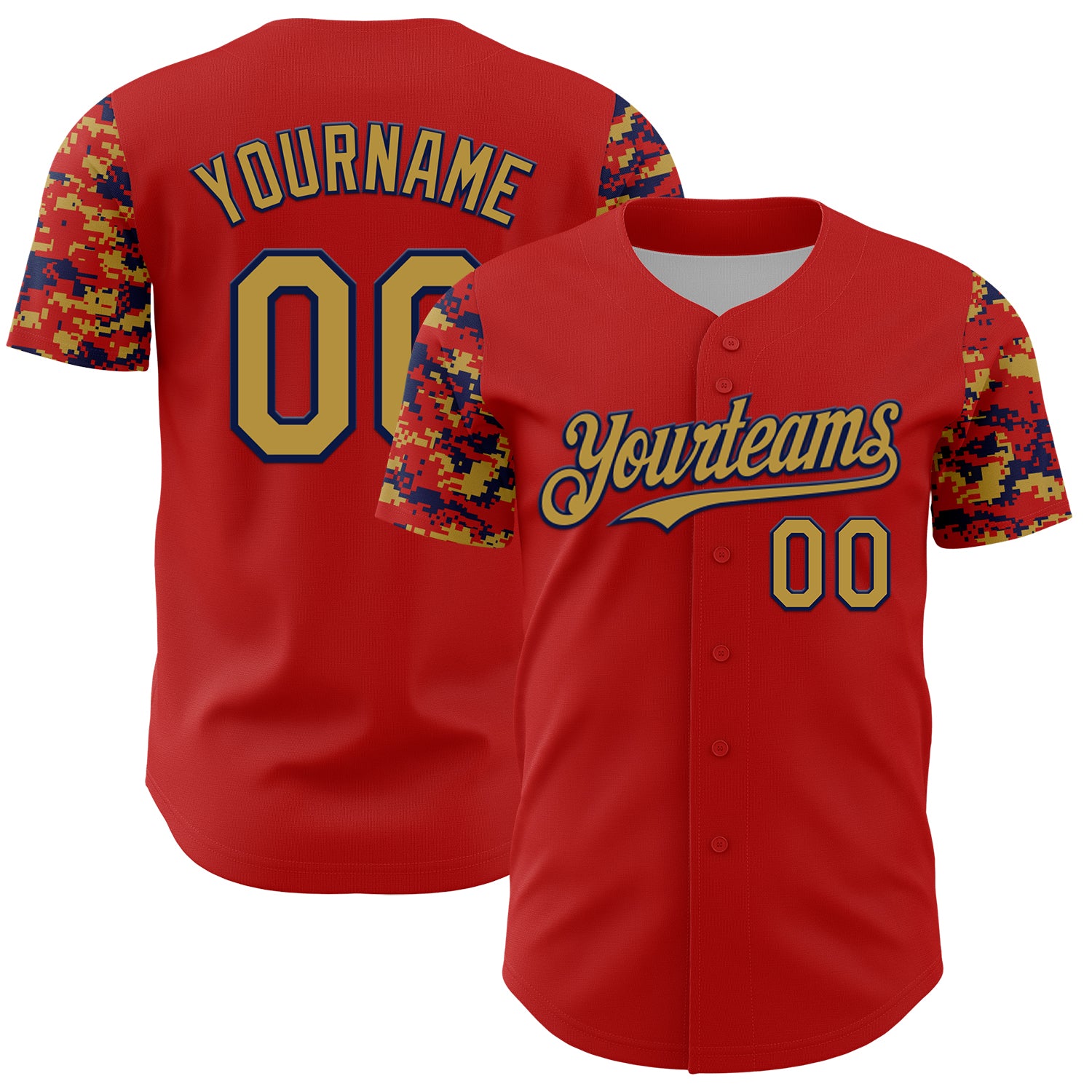 Custom Red Old Gold-Navy Digital Camo Two Tone Authentic Baseball Jersey