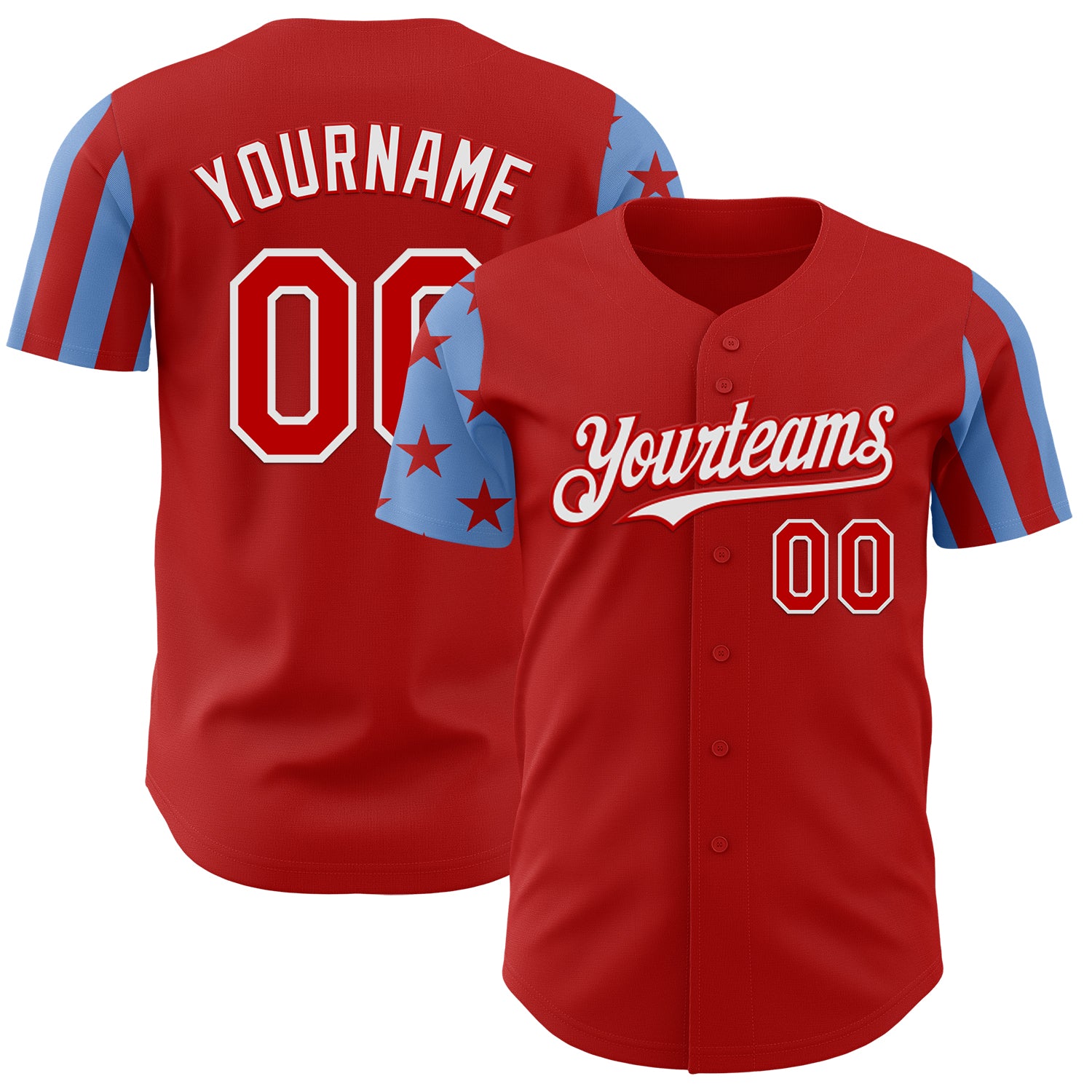 Custom Red Powder Blue-White Two Tone USA Flag Sleeves Stars and Stripes Authentic Baseball Jersey