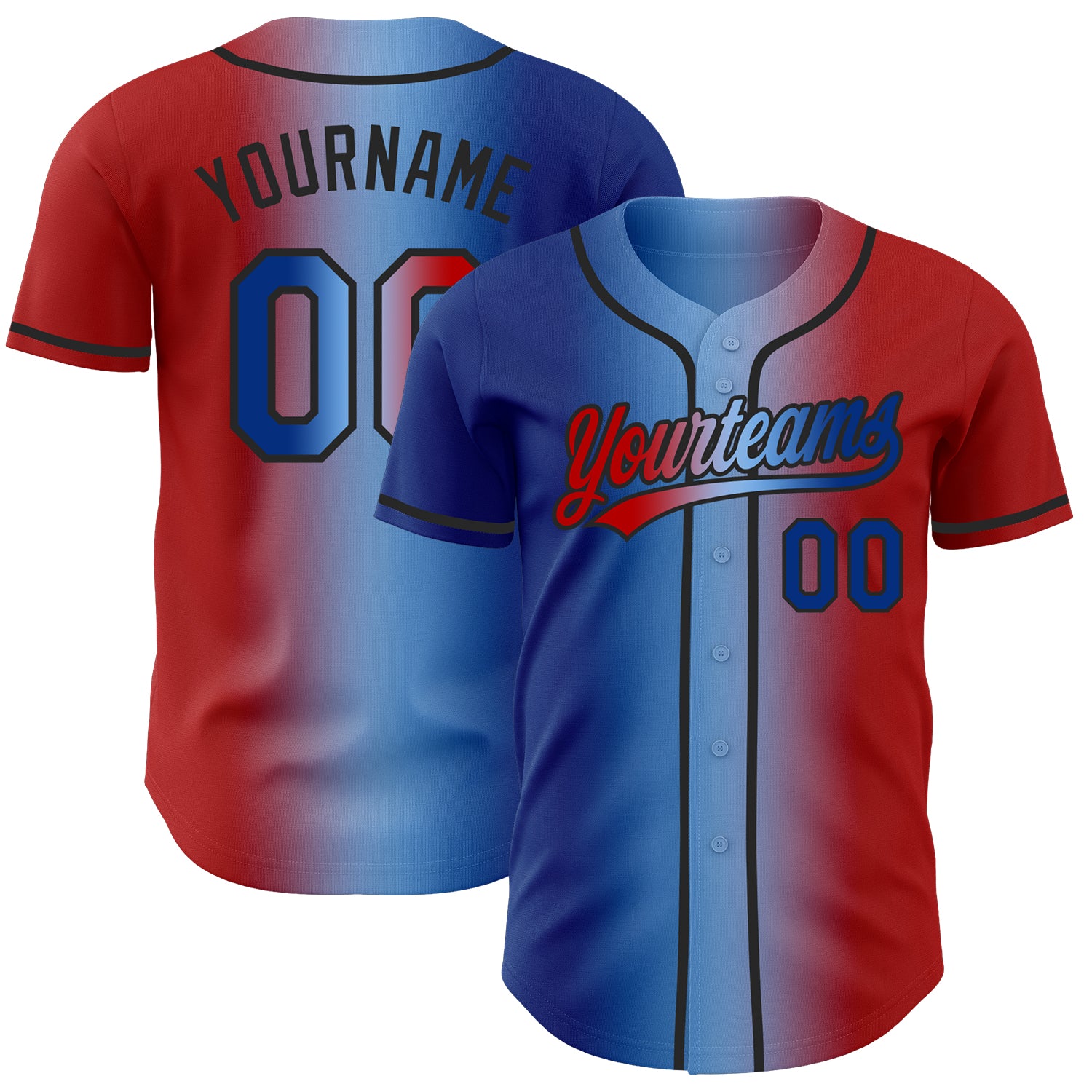 Custom Red Royal Light Blue-Black Authentic Gradient Fashion Baseball Jersey