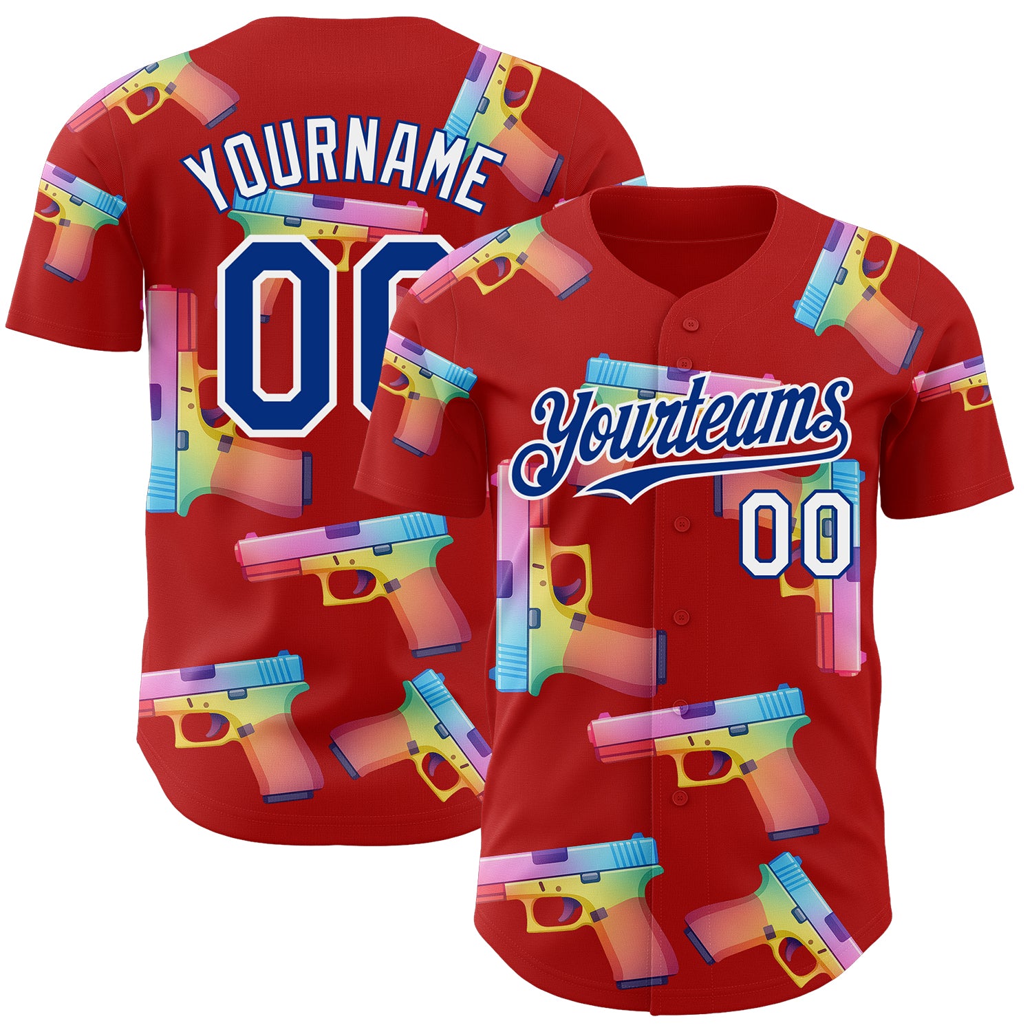 Custom Red Royal-White Colorful Firepower 3D Pattern Design Authentic Baseball Jersey