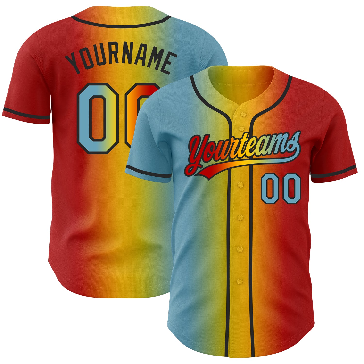 Custom Red Shadow Blue Yellow-Black Authentic Gradient Fashion Baseball Jersey