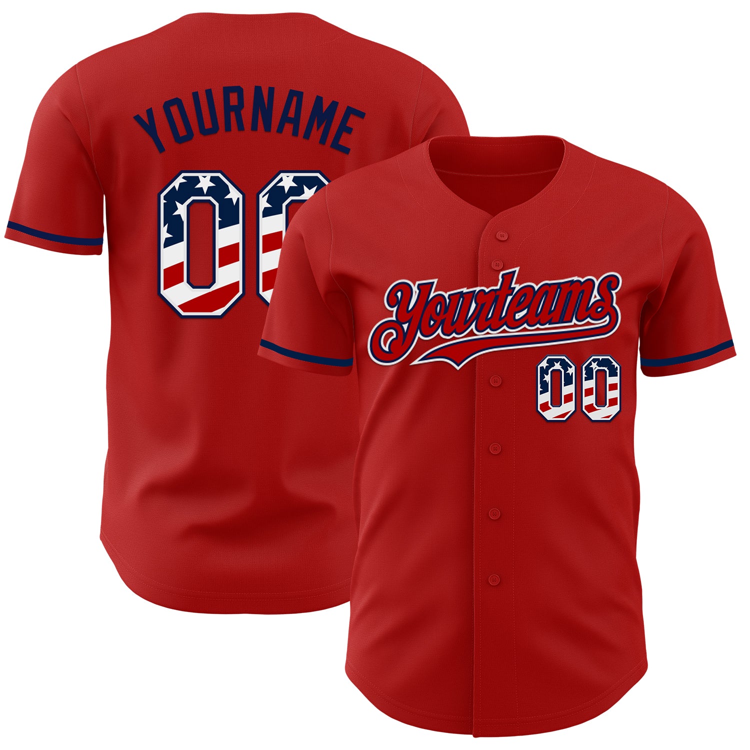 Custom Red USA Flag White-Navy Authentic Baseball Jersey