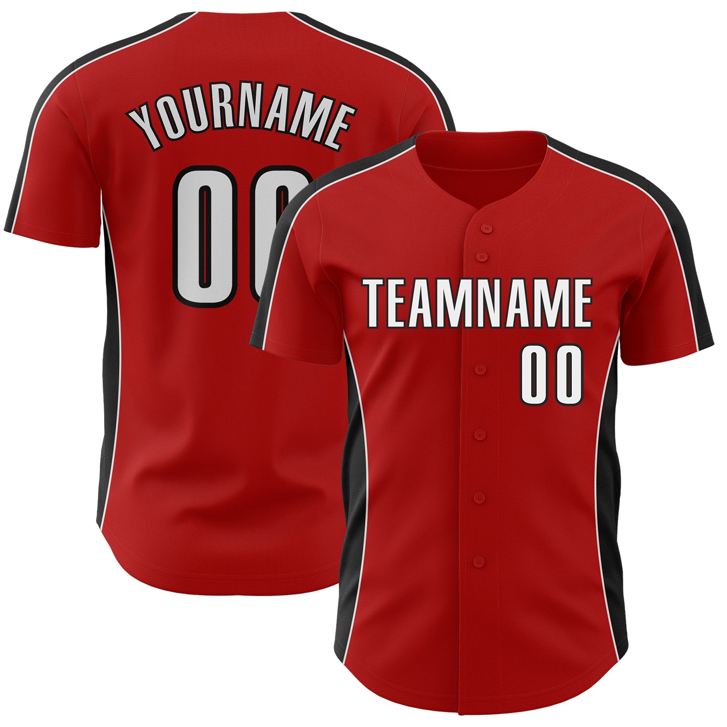 Custom Red White-Black Classic Color Block Side Panel Stripe Authentic Baseball Jersey