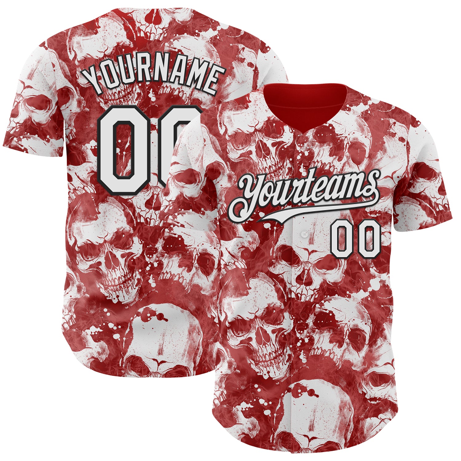 Custom Red White-Black Flames Skull Smoke Authentic Baseball Jersey