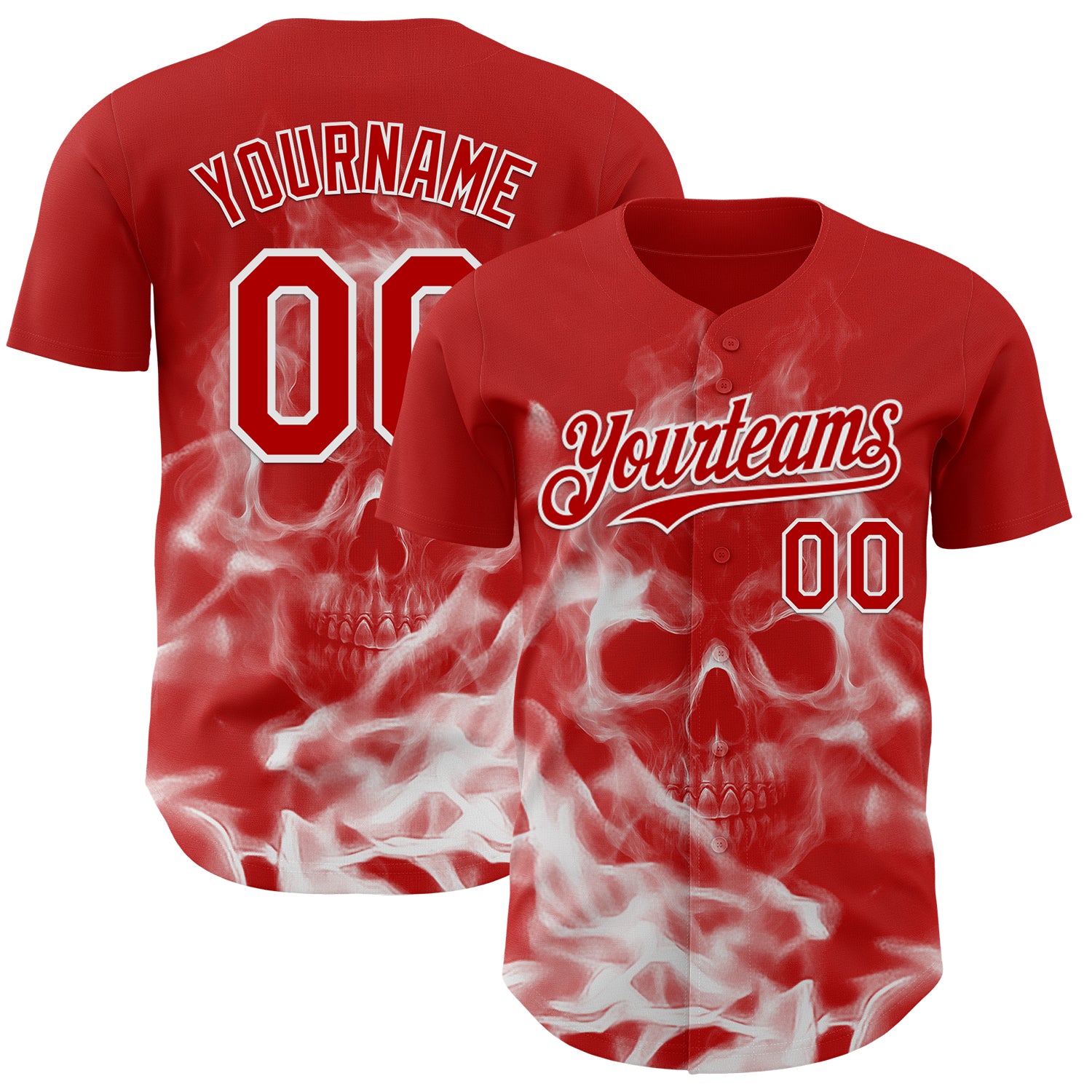 Custom Red-White Flames Skull Smoke Authentic Baseball Jersey