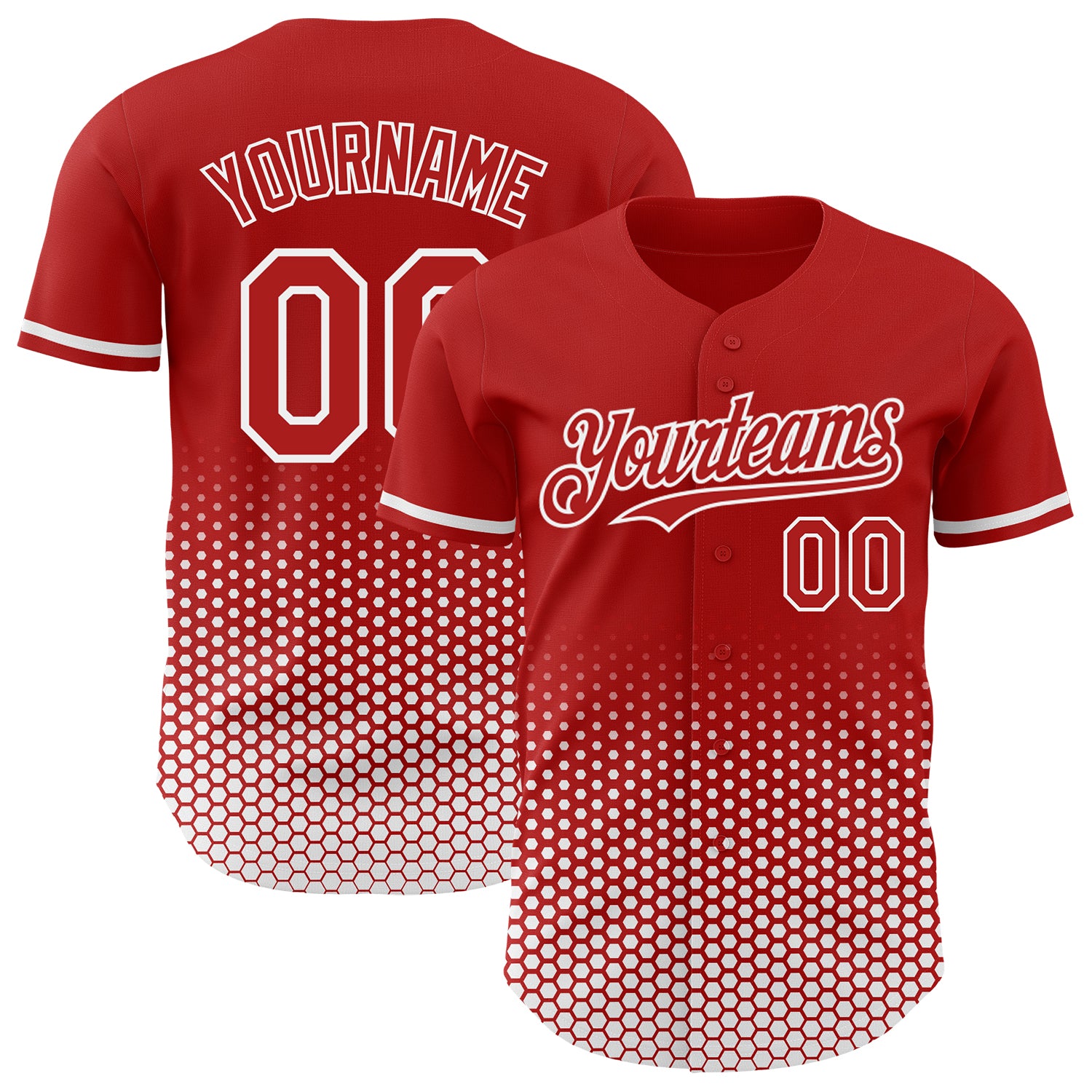 Custom Red-White Geometric Hexagonal Dot Gradient Authentic Baseball Jersey