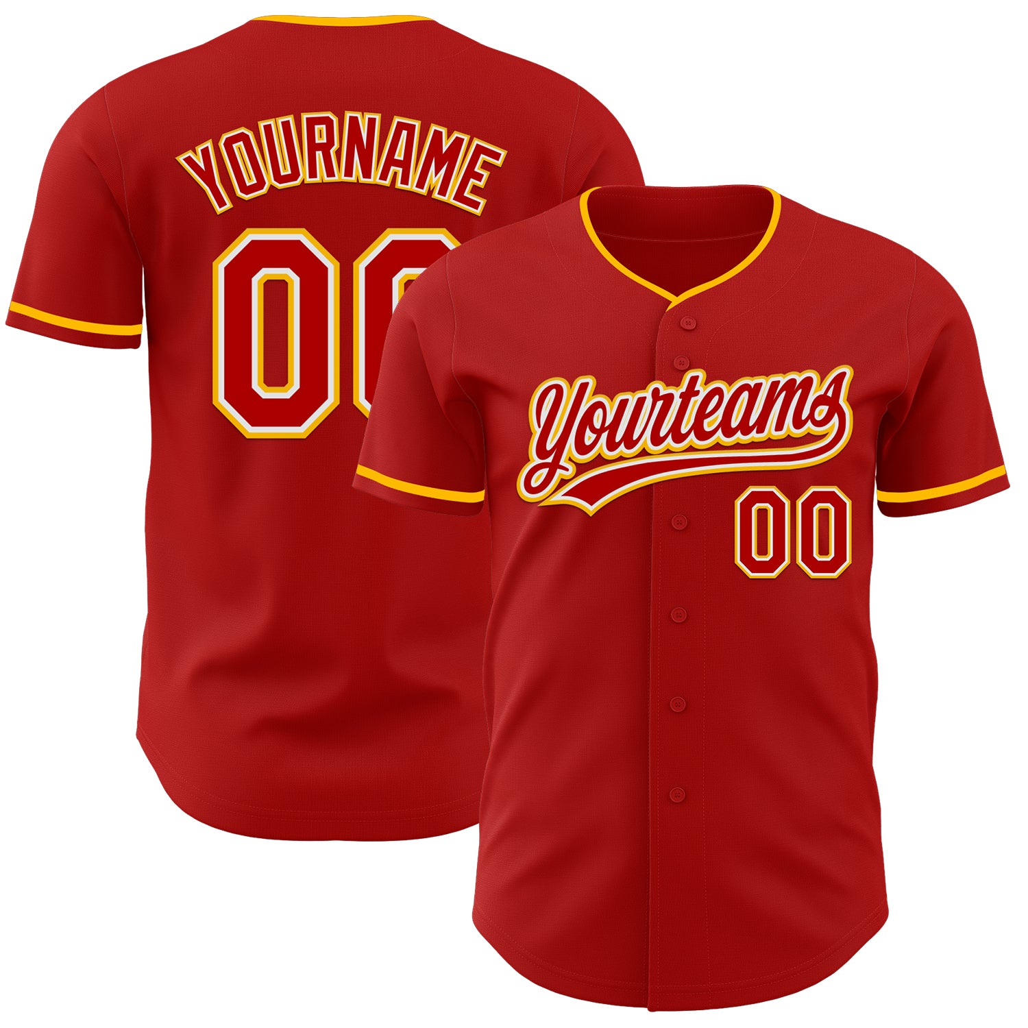 Custom Red White-Gold Authentic Baseball Jersey