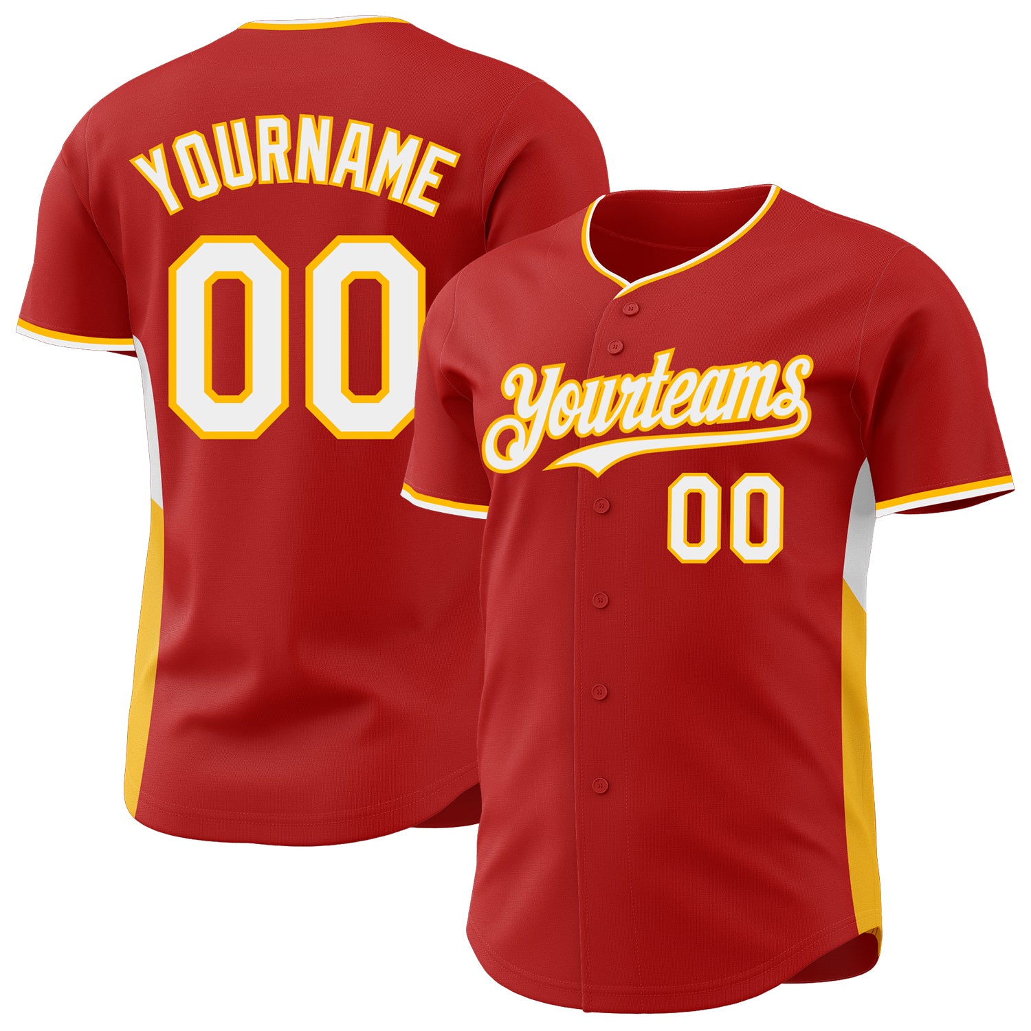 Custom Red White-Gold Classic Color Block Side Panel Stripe Authentic Baseball Jersey