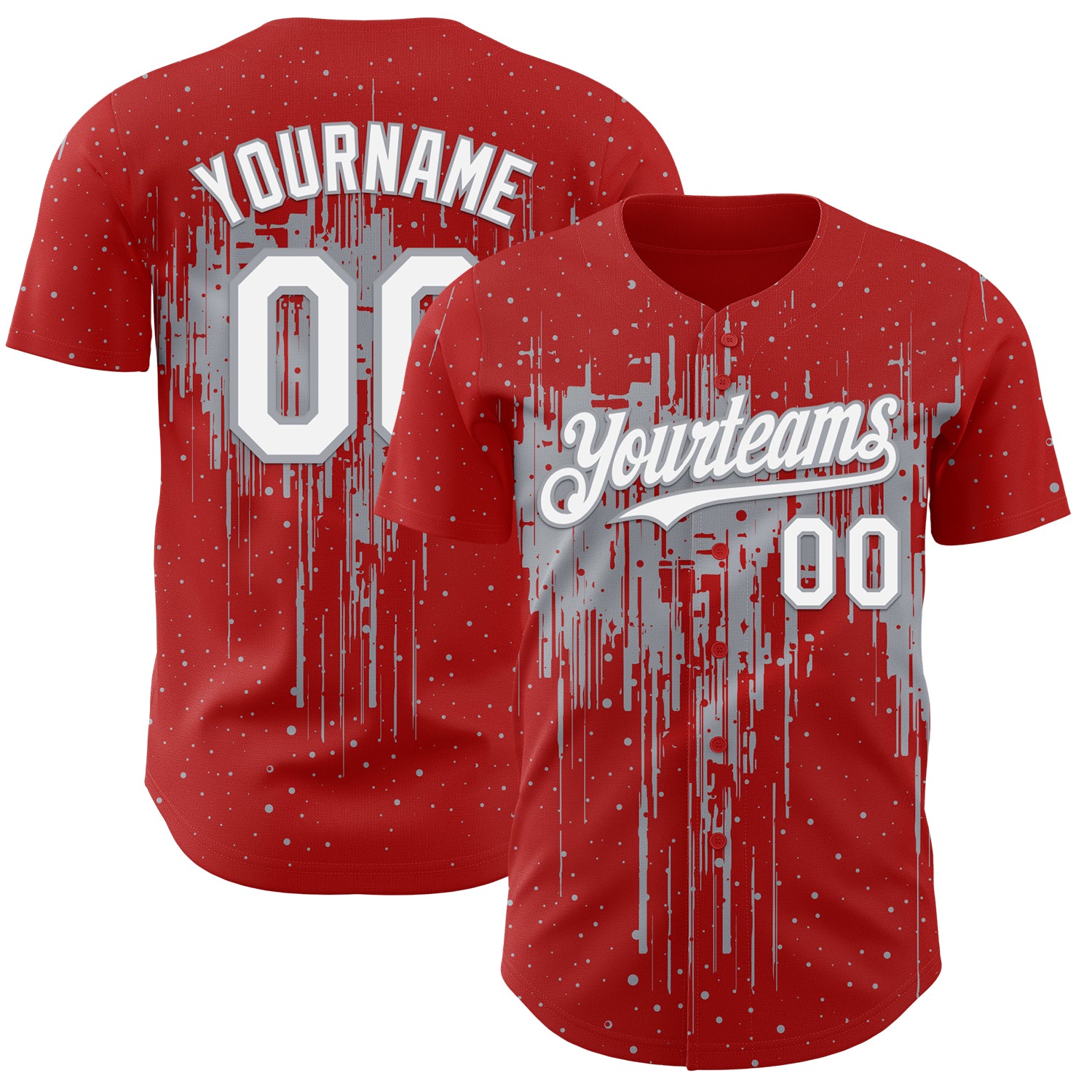 Custom Red White-Gray 3D Pattern Design Dripping Splatter Paint Authentic Baseball Jersey