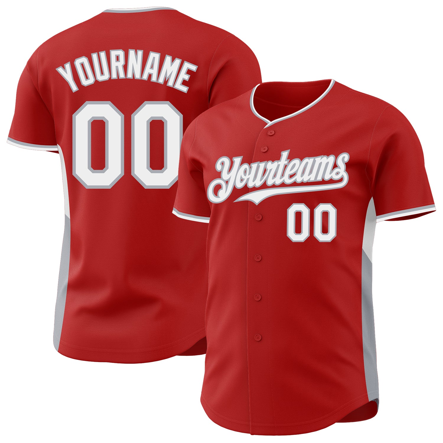 Custom Red White-Gray Classic Color Block Side Panel Stripe Authentic Baseball Jersey