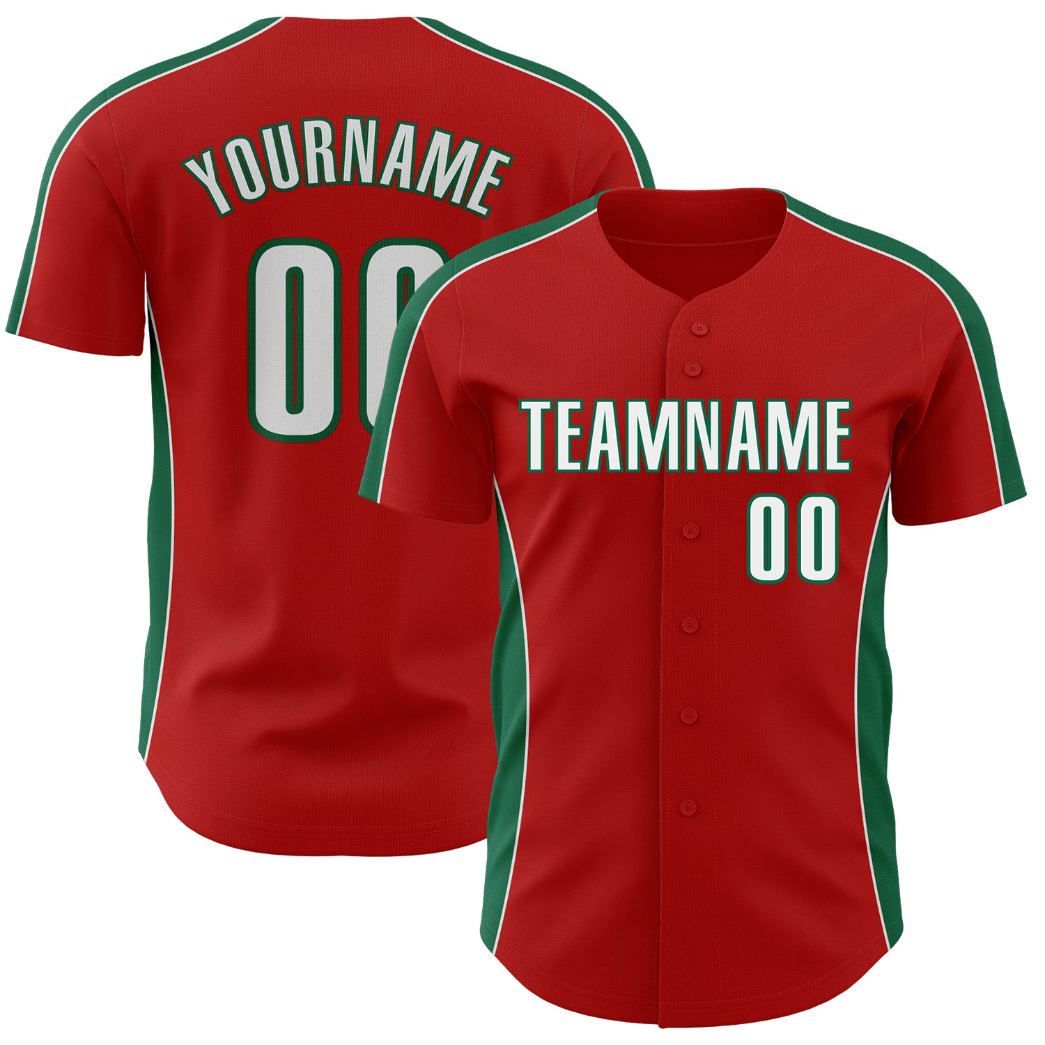 Custom Red White-Kelly Green Classic Color Block Side Panel Stripe Authentic Baseball Jersey
