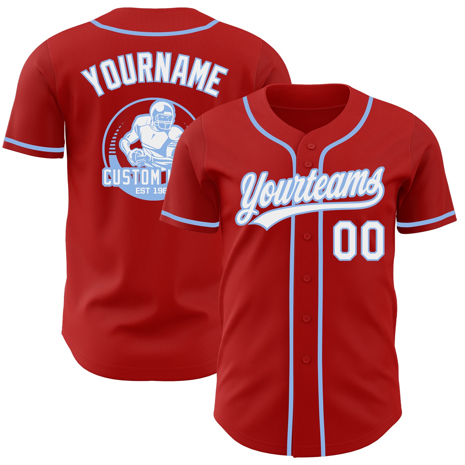 Custom Red White-Light Blue Authentic Baseball Jersey