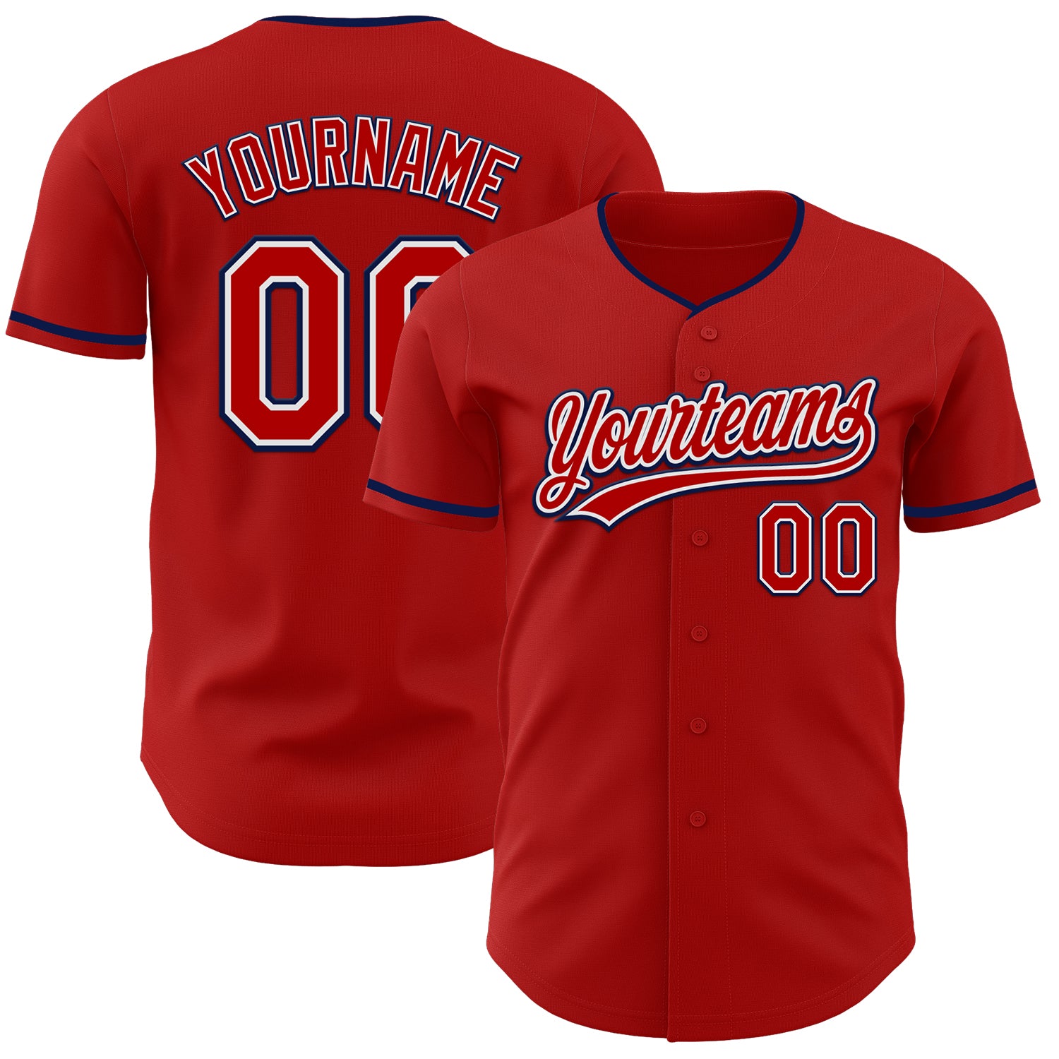 Custom Red White-Navy Authentic Baseball Jersey